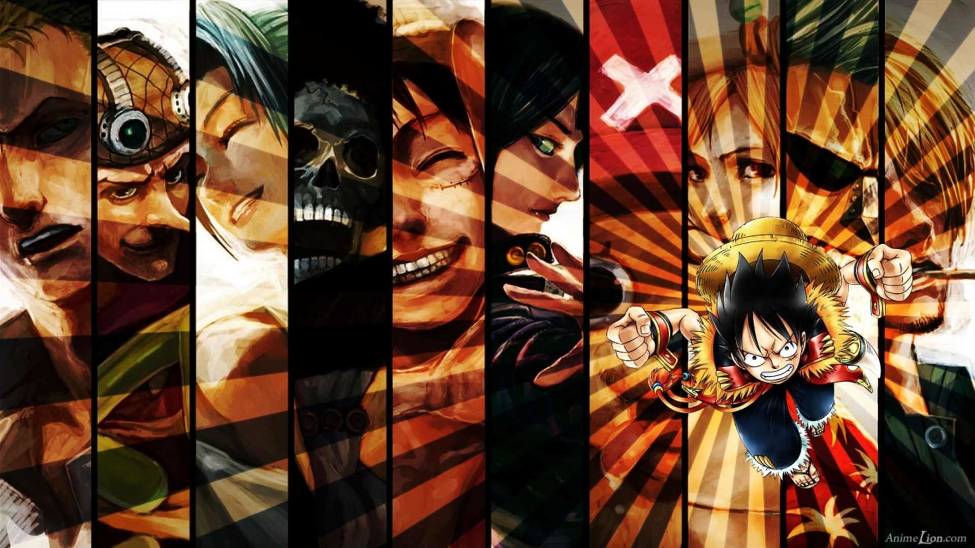 Pirati di Cappello di Paglia, Monkey D. Luffy, Roronoa Zoro, One Piece, Strisce verticali, sfondo Full HD