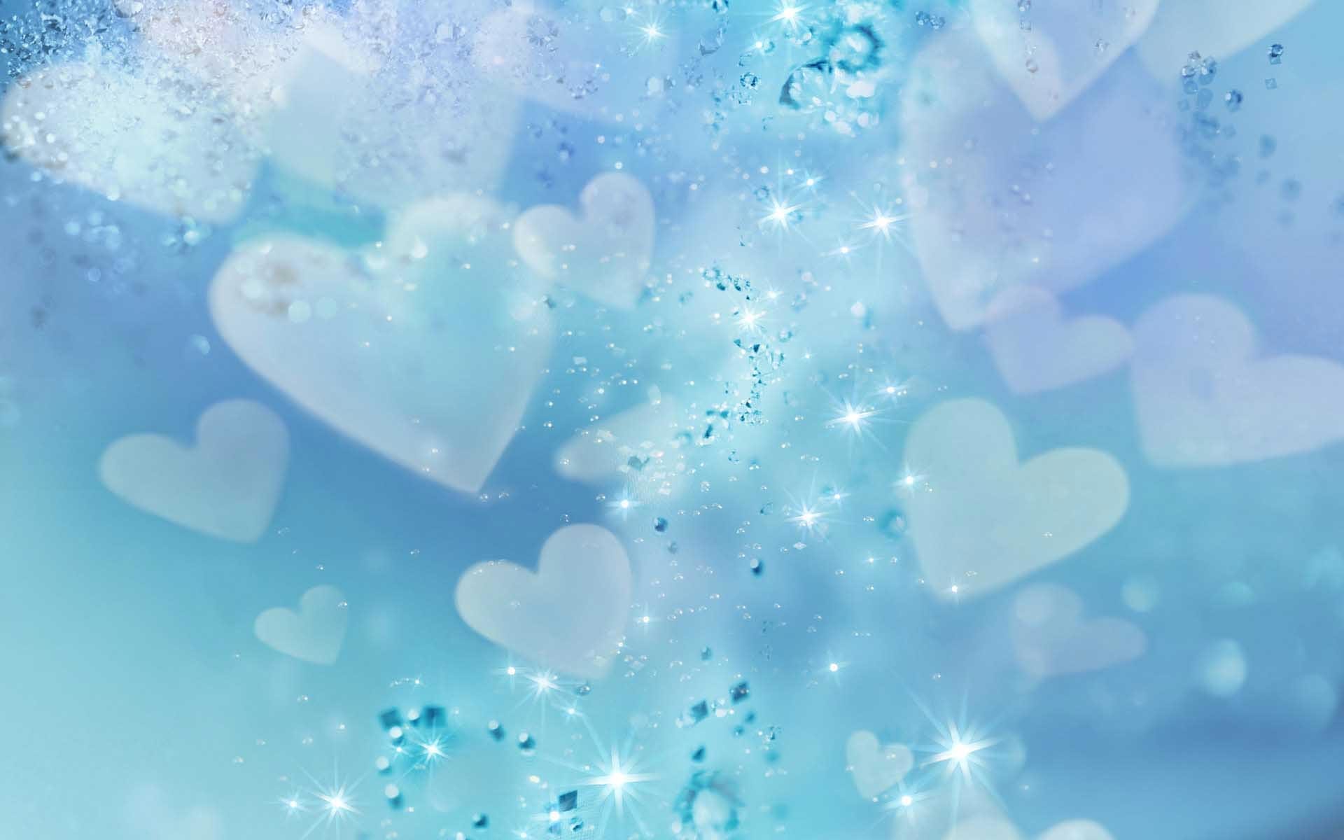 Cuori, Azzurro, Scintille, Sfondo azzurro, Full HD, wallpaper per computer