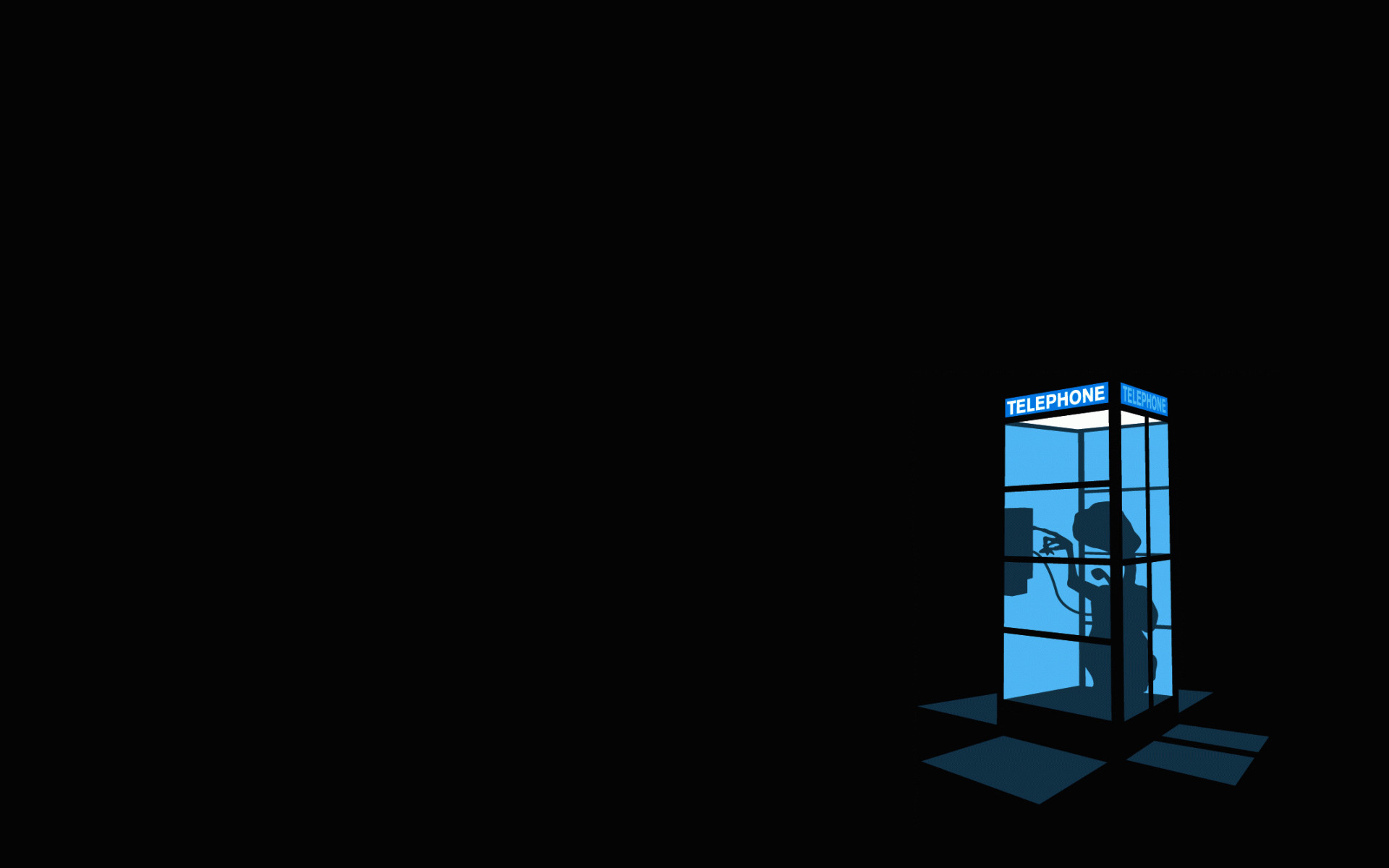 Cabina telefonica, Silhouette, Sfondo nero, Minimalista, Full HD, wallpaper per portatile