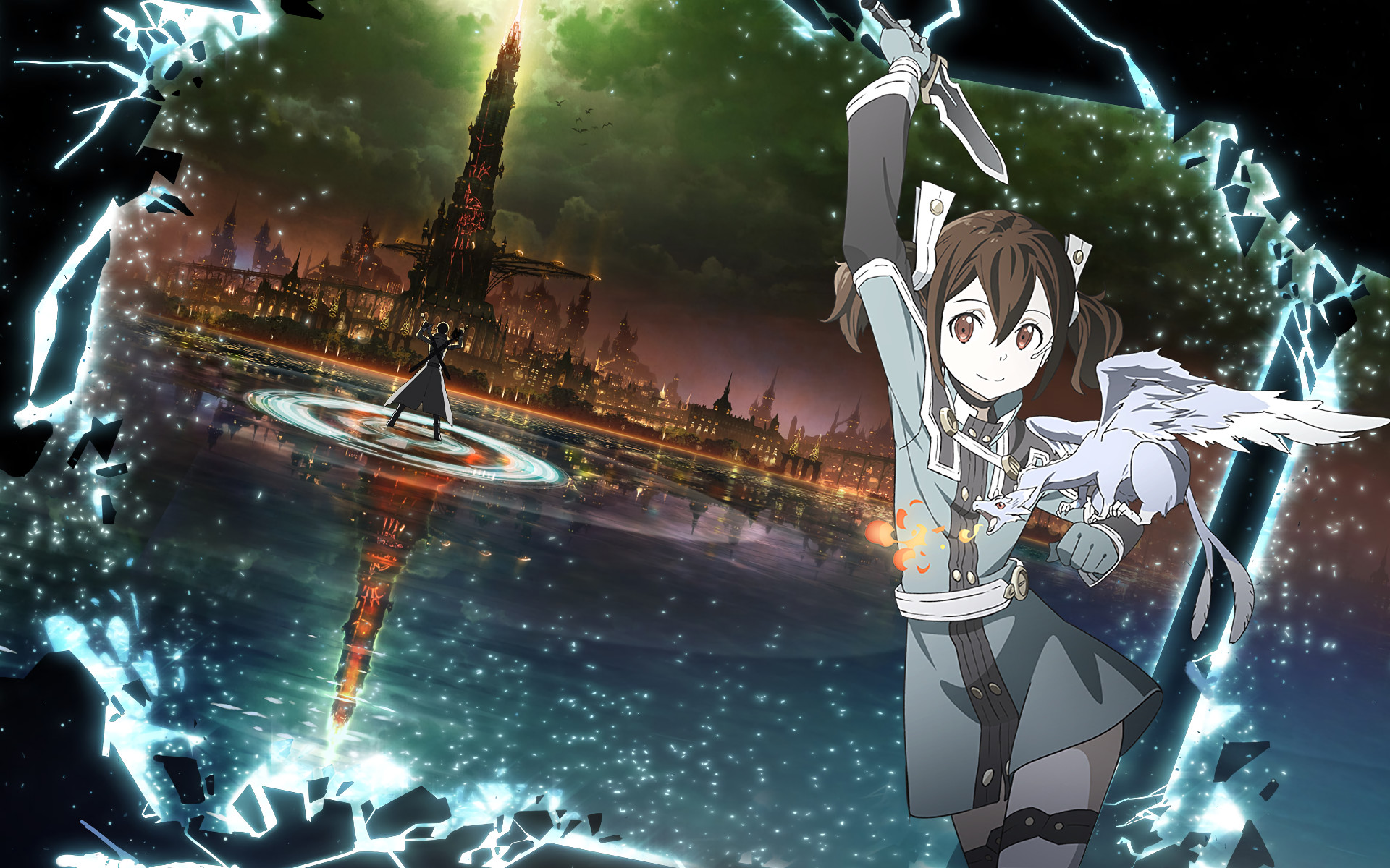 Silica, Sword Art Online, Città notturna, Fulmini, 1920x1200, sfondo MacBook Pro