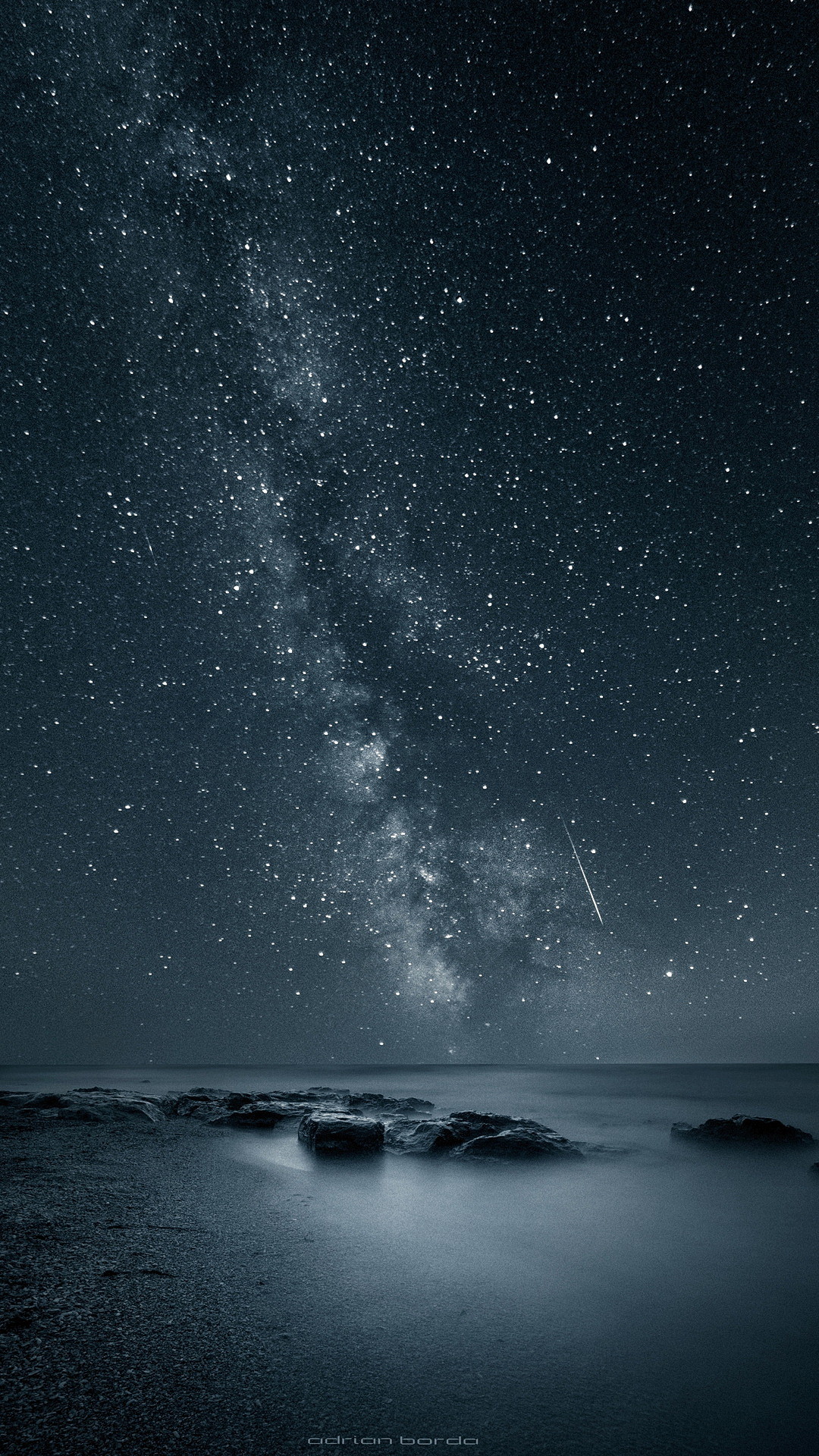 Via Lattea, Mare, Rocce, Notte, wallpaper per iPhone e Android