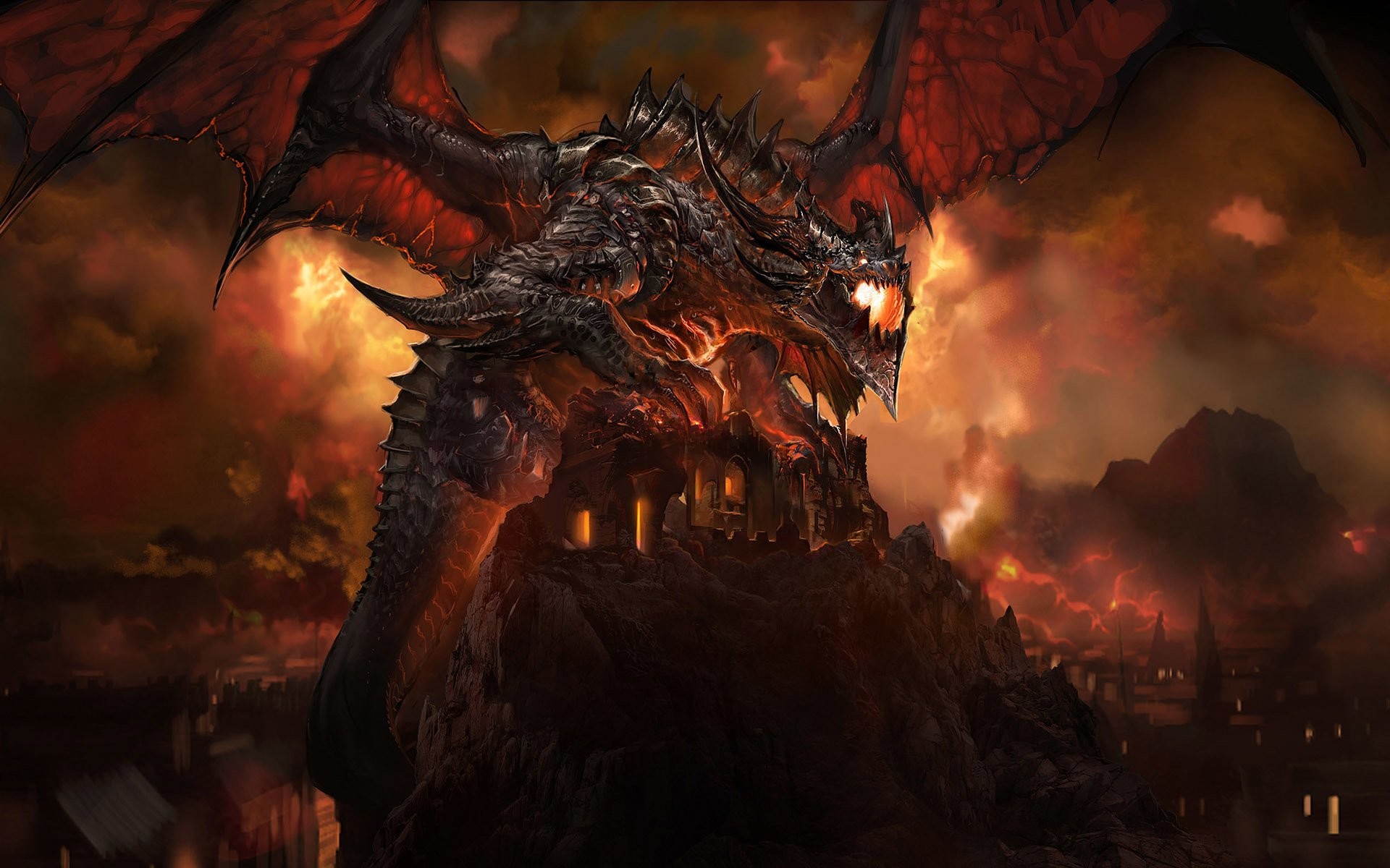 Alamorte, Deathwing, World of Warcraft: Cataclysm, Drago, Fuoco, sfondo Windows 11
