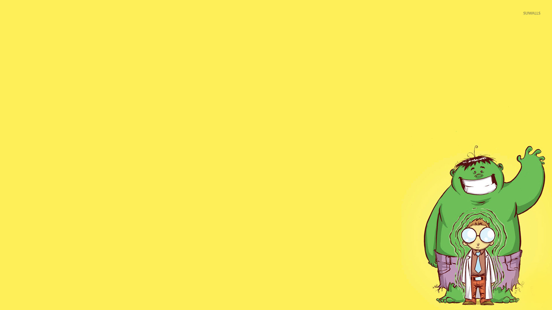 Hulk, Chibi, Illustrazione, Sfondo giallo, Minimalismo, Full HD, wallpaper desktop
