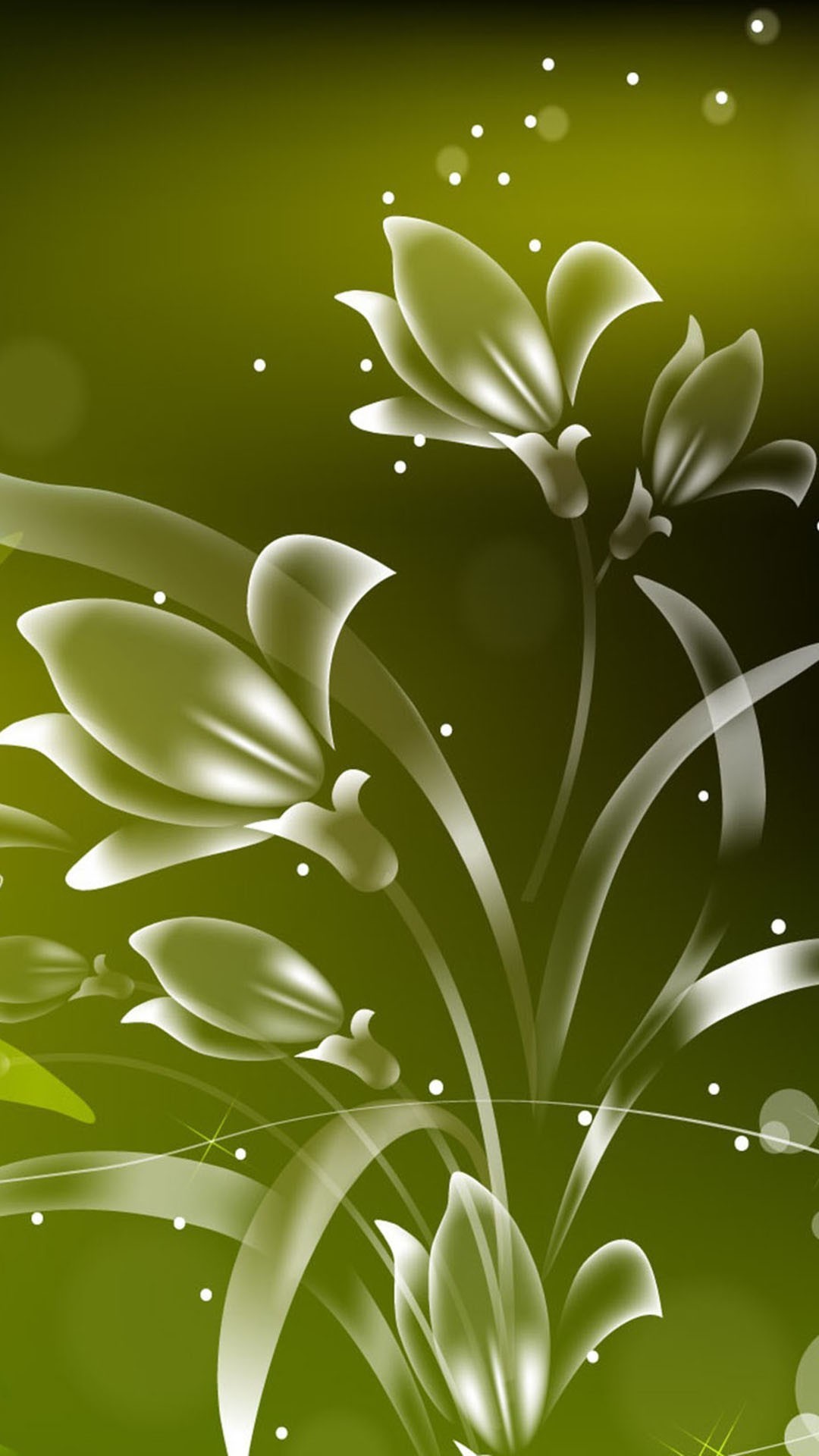 Fiori stilizzati, Verde oliva, Arte digitale, schermata di blocco dello smartphone