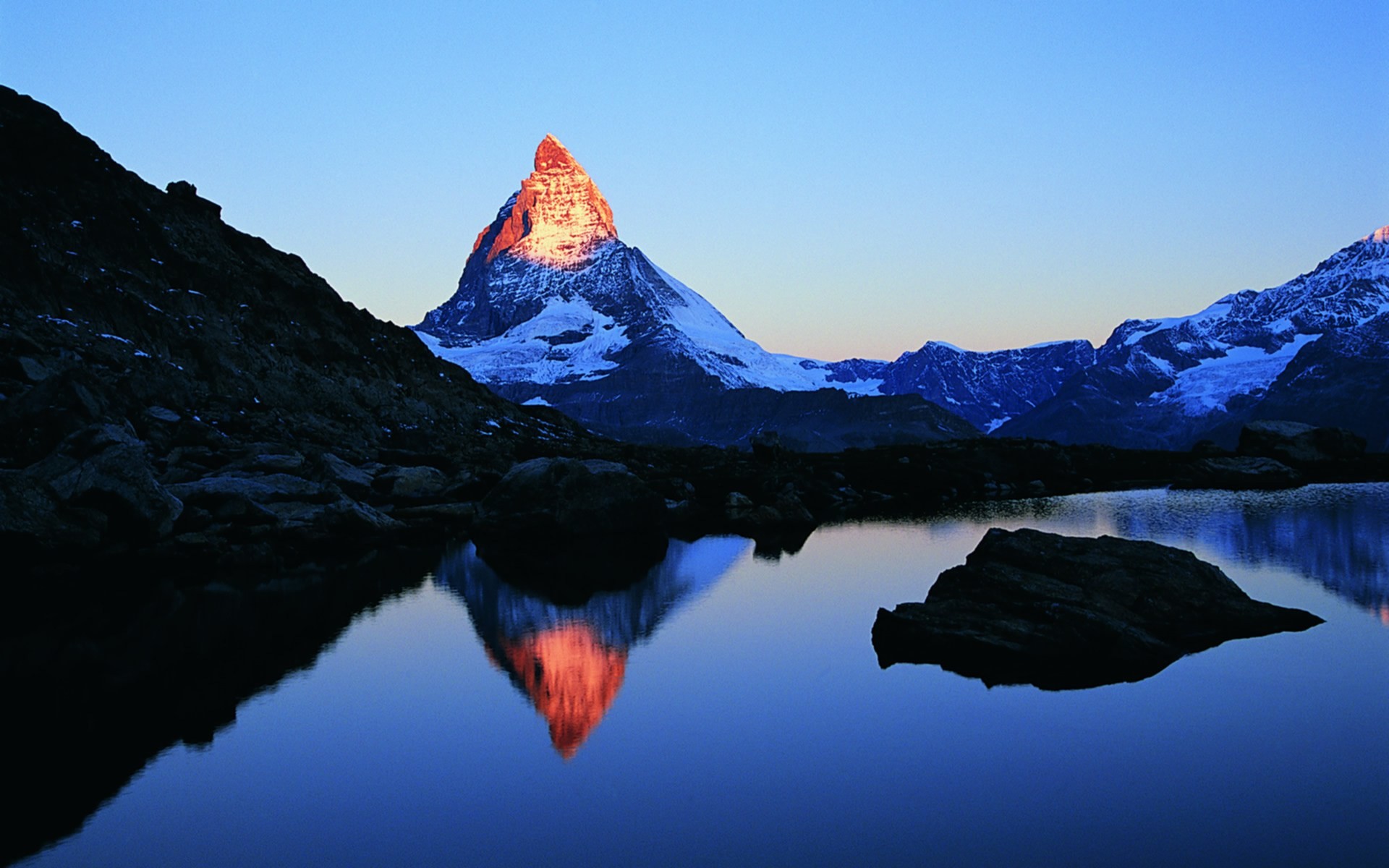 Cervino, Matterhorn, Lago alpino, Riflesso, Alba, Full HD, sfondo per PC e portatile