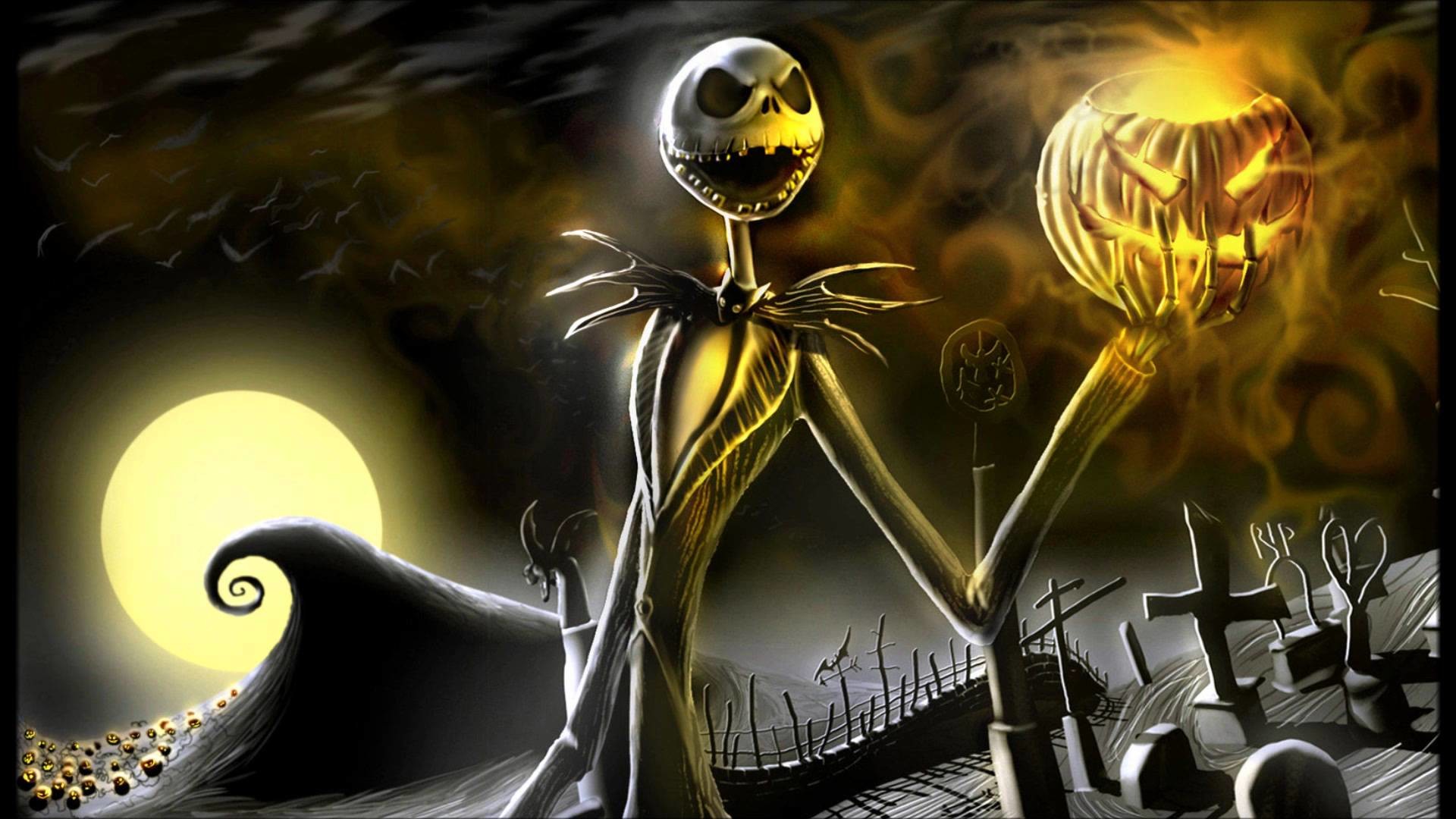 Jack Skeletron, Re delle Zucche, Nightmare Before Christmas, Halloween, Cimitero, sfondo 1080p