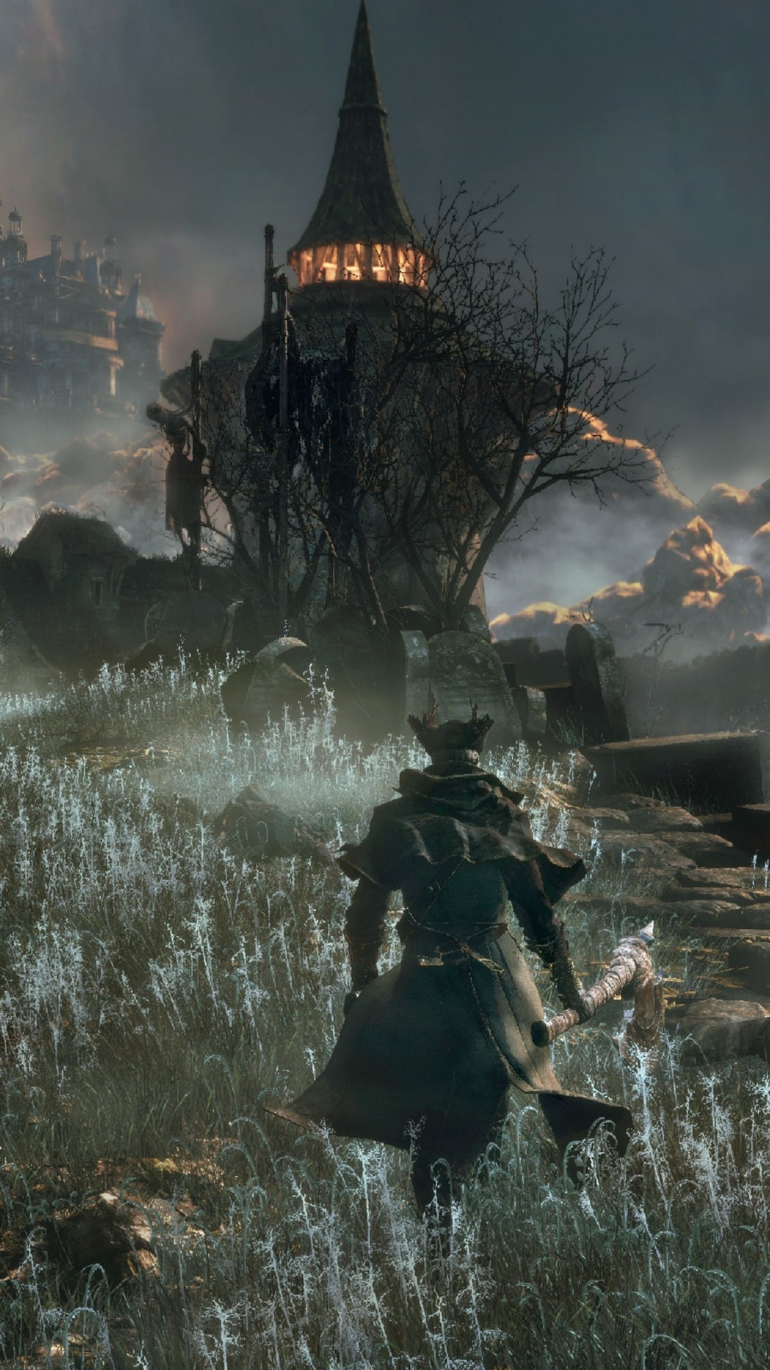 Cacciatore, Bloodborne, Sentiero, Torre, Full HD, sfondo verticale per cellulare
