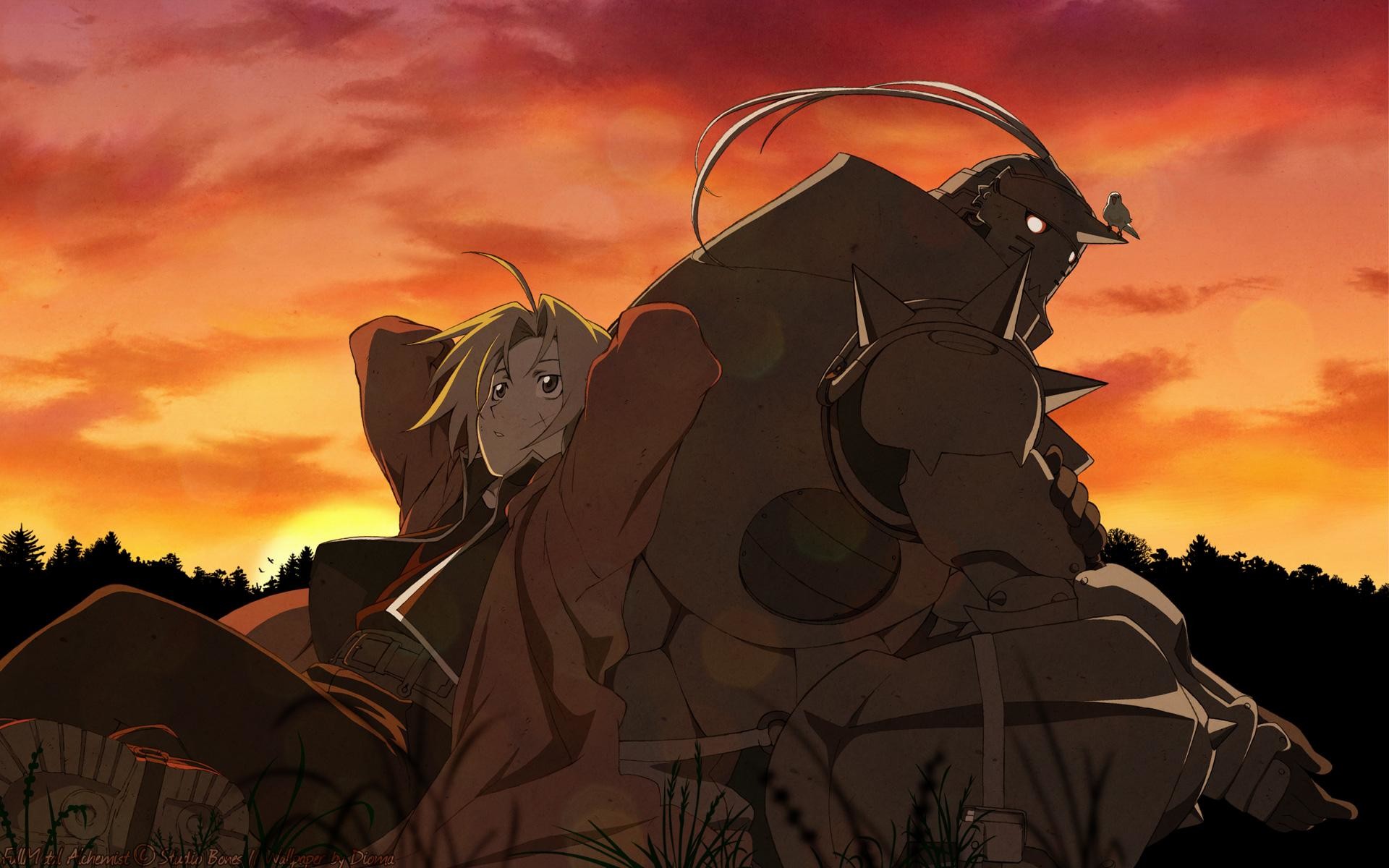 Edward Elric, Alphonse Elric, Fullmetal Alchemist, Tramonto, 16:10 Full HD, sfondo widescreen