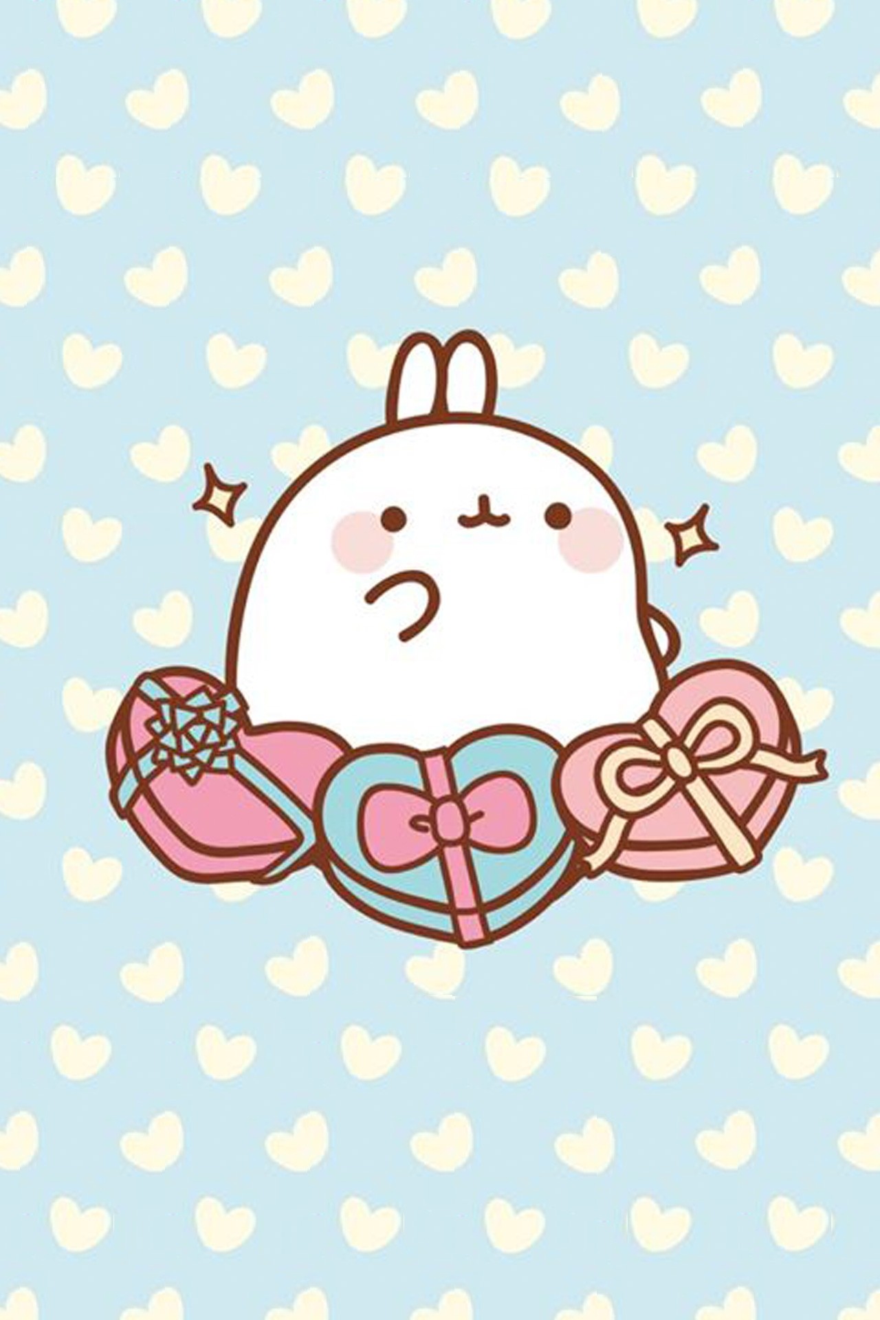 Molang, Coniglietto, Cuori, Azzurro, Full HD, sfondo per smartphone