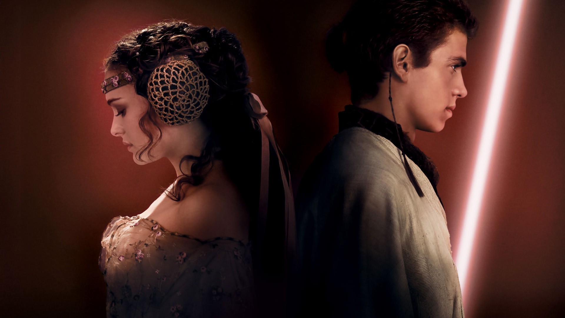 Anakin Skywalker, Padmé Amidala, Hayden Christensen, Natalie Portman, L'attacco dei cloni, Spada laser rossa, sfondo desktop