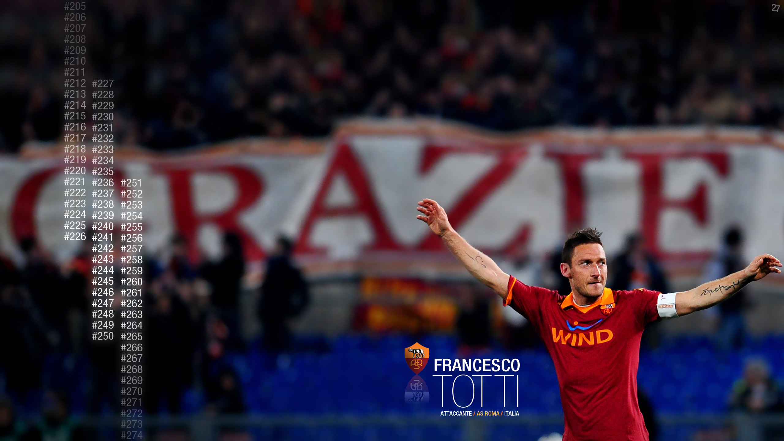 Francesco Totti, AS Roma, Grazie, Esultanza, Tifosi, 2560x1440, sfondo per PC