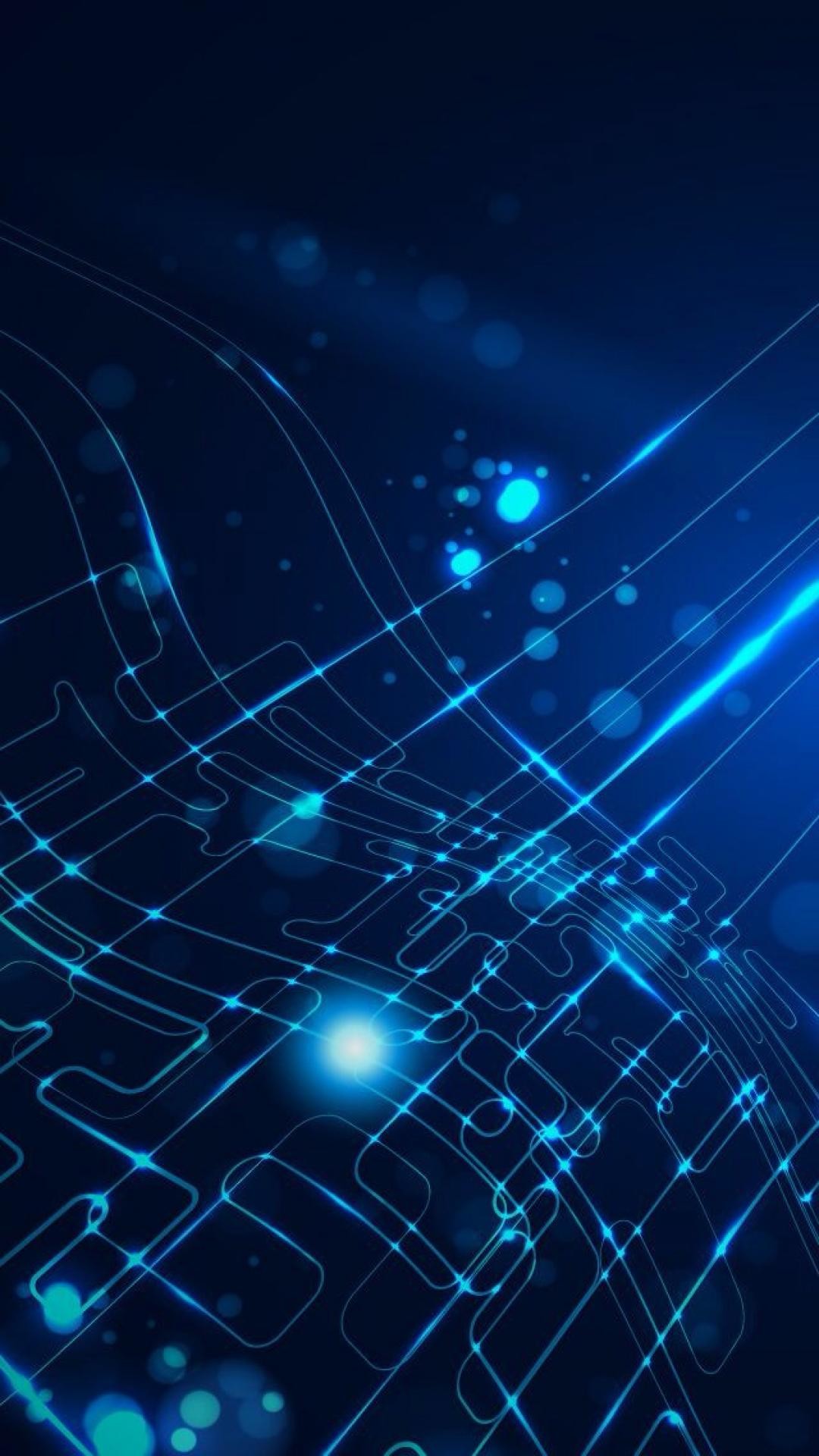 Linee luminose, Circuito, Blu, Tecnologia, wallpaper iPhone 16