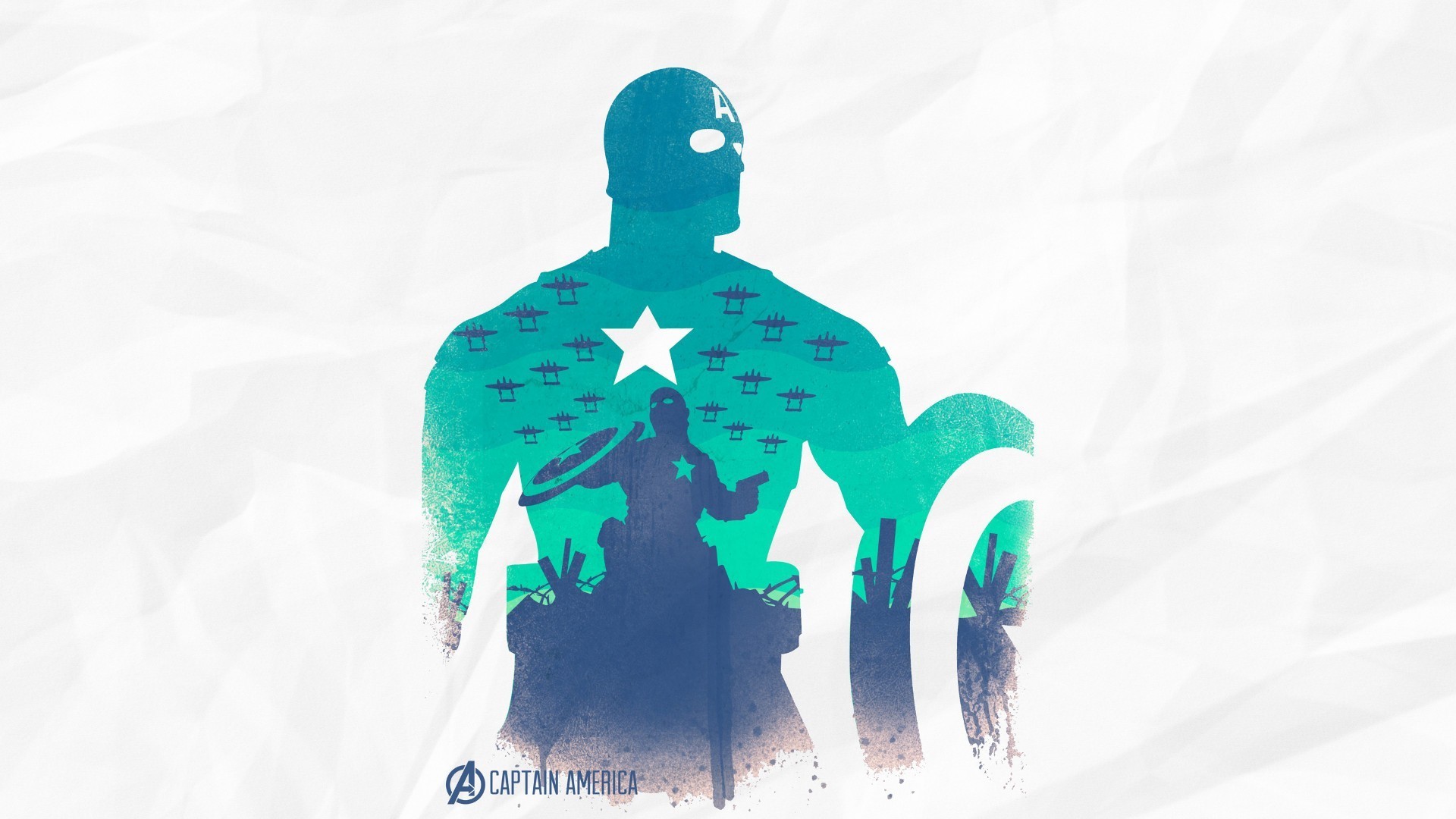 Capitan America, Silhouette, Doppia esposizione, Sfondo bianco, Full HD, wallpaper per PC