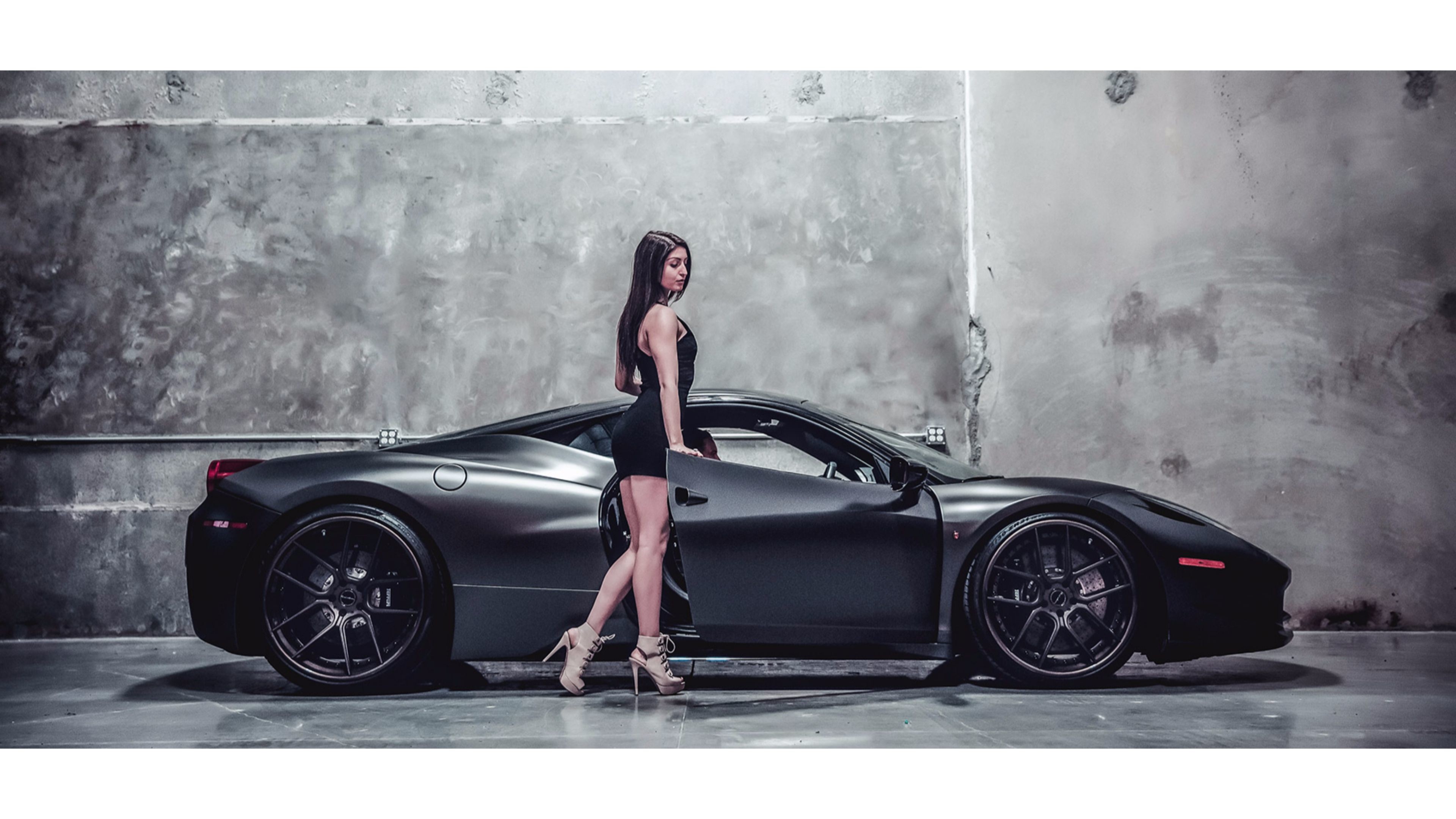 Ferrari 458 Italia, Modella, Nero opaco, 4K, sfondo per PC