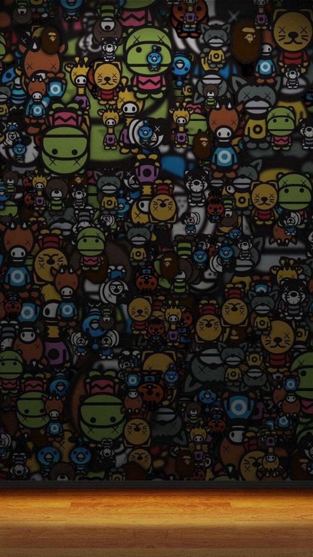 Personaggi cartoon, Doodle, Colori scuri, sfondo smartphone