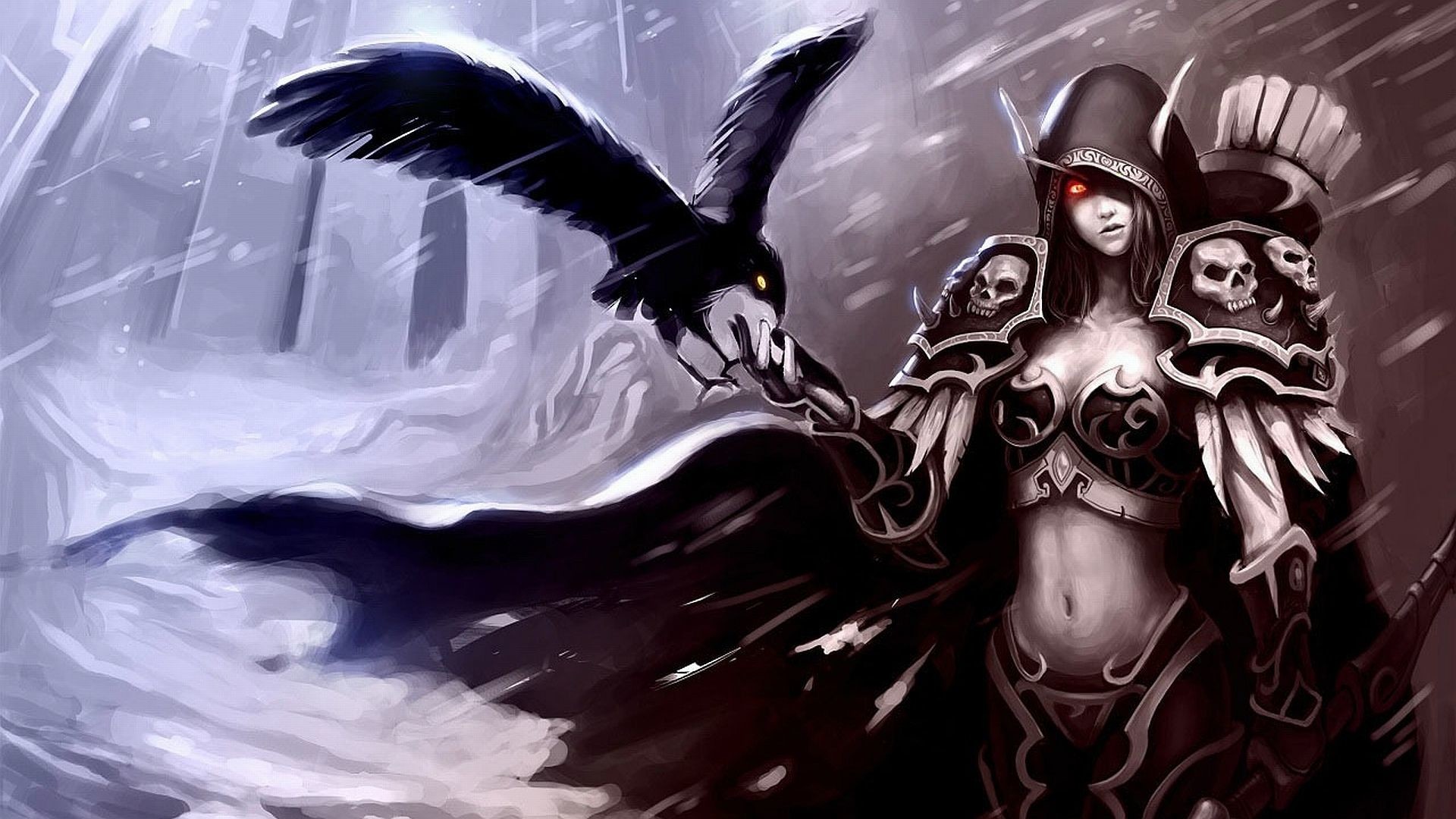 Sylvanas Ventolesto, World of Warcraft, Corvo, Neve, Non morti, 1920x1080, sfondo per PC