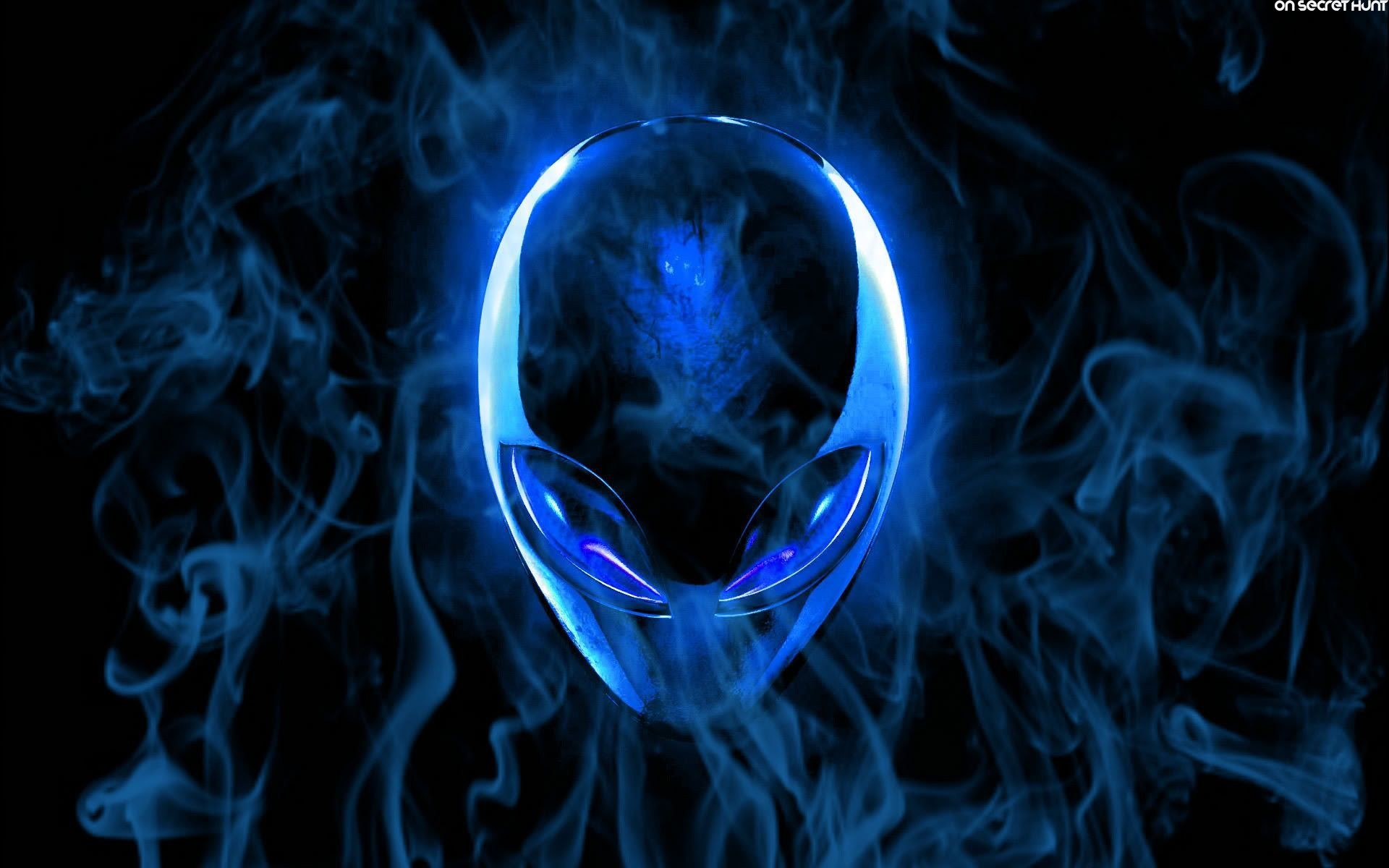 Alienware, Logo alieno, Fumo blu, Full HD, sfondo per portatile