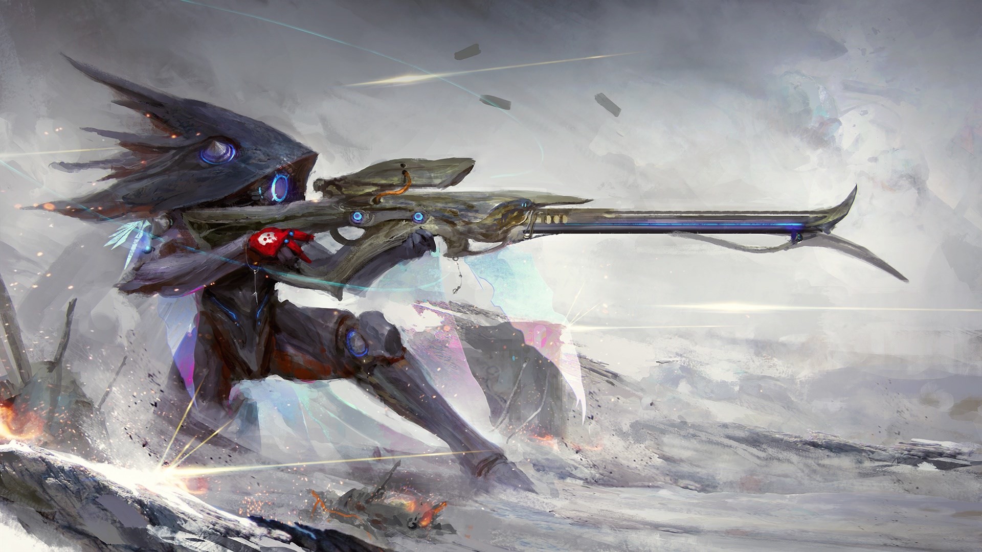 Warframe, Fucile da cecchino, Neve, Arte digitale, Full HD, sfondo per PC e portatile
