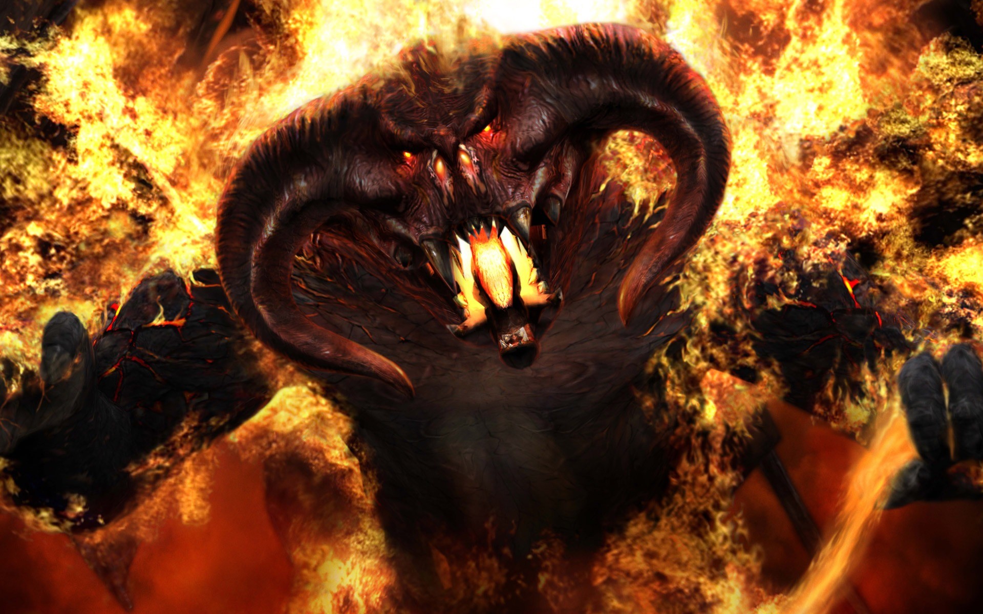 Balrog, Il Signore degli Anelli, Demone, Fiamme, Fantasy, 1920x1200, sfondo per PC