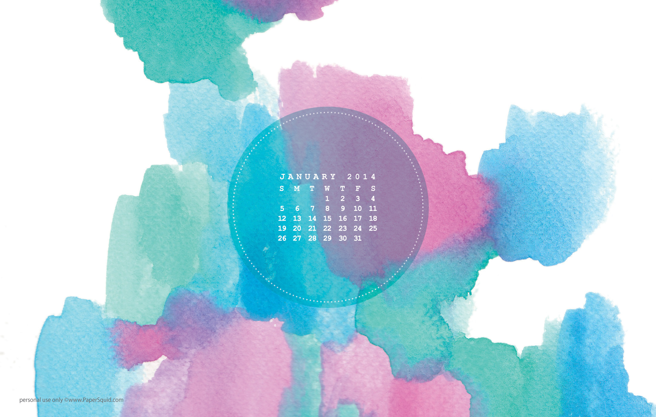 Calendario gennaio 2016, Acquerello, Turchese, Rosa, Full HD, sfondo per PC
