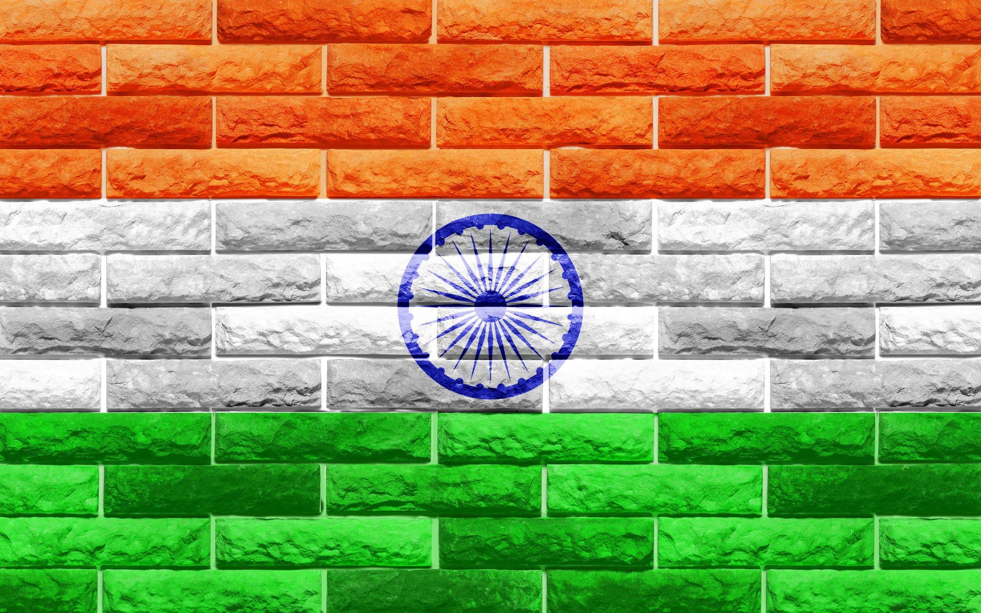 Bandiera dell'India, Muro di mattoni, Ashoka Chakra, 16:10 Full HD, sfondo widescreen