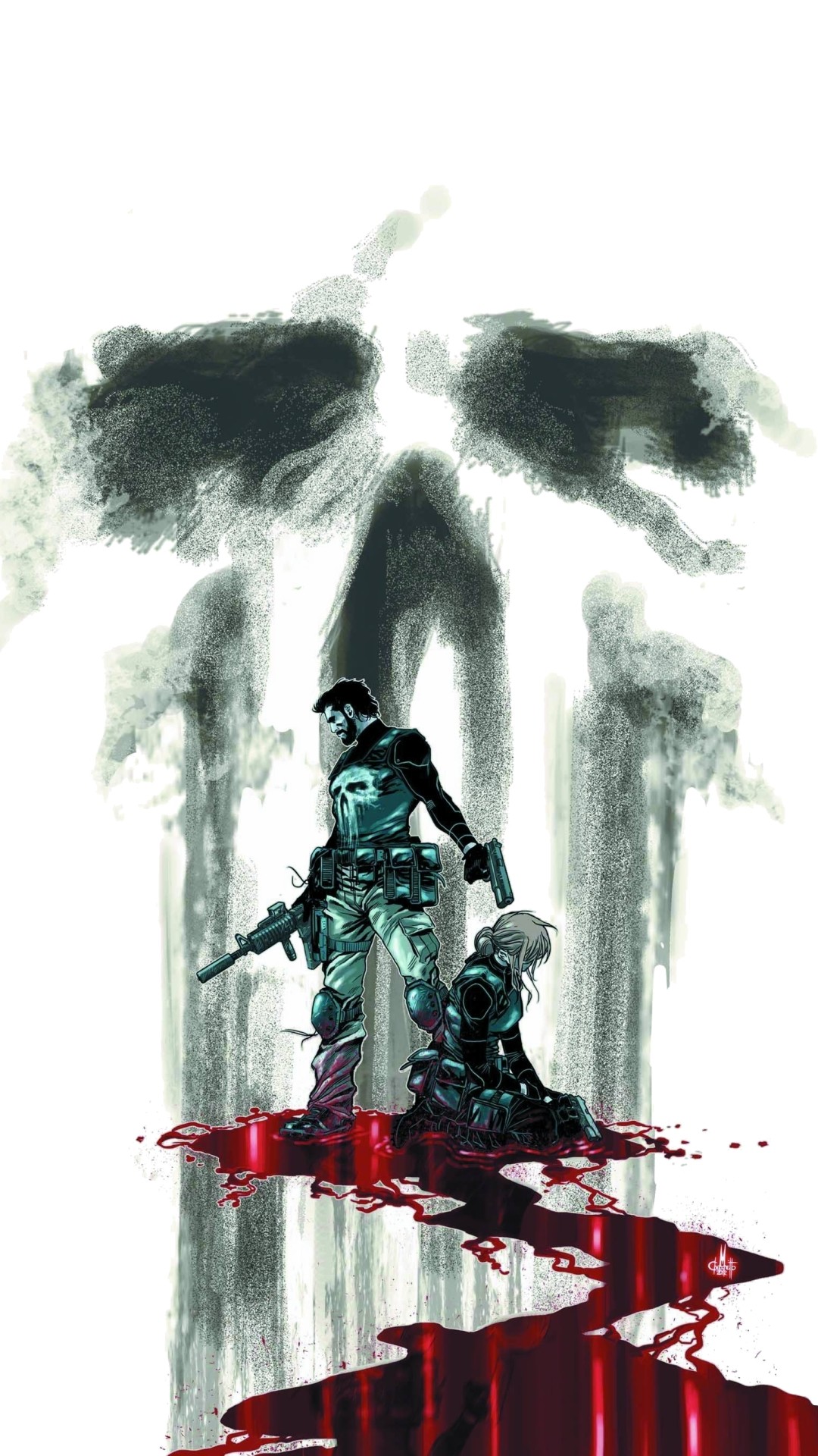 Teschio del Punitore, Frank Castle, The Punisher, Arte digitale, Sangue, sfondo schermata Home