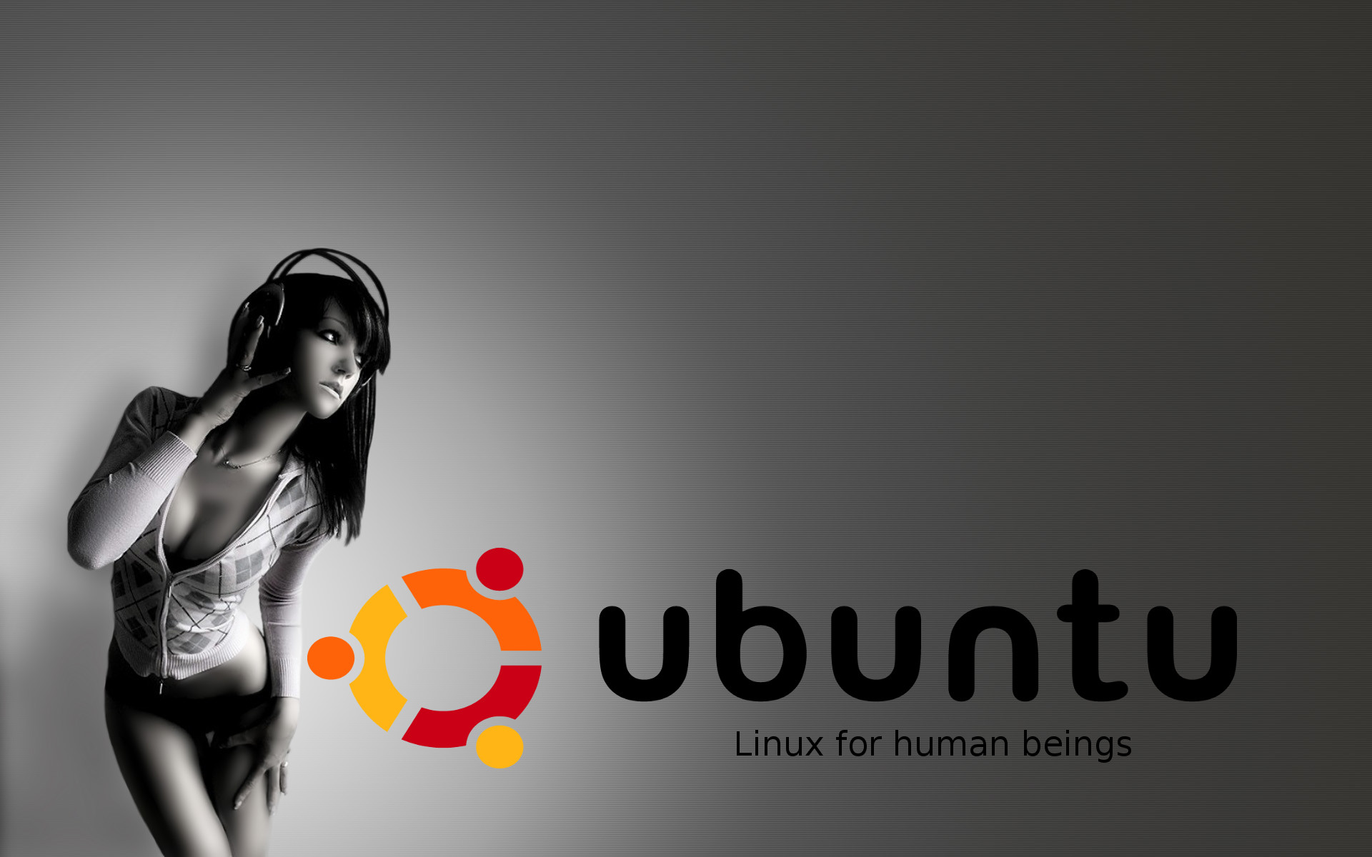 Ubuntu, Linux for human beings, Ragazza con cuffie, Grigio, Full HD, sfondo desktop