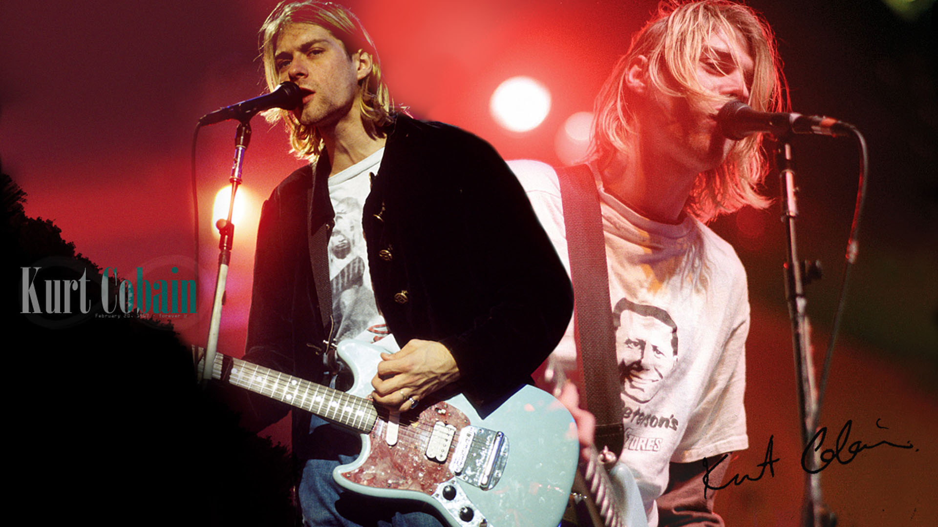 Kurt Cobain, Nirvana, Fender Jag-Stang, Concerto, Autografo, 16:9 Full HD, wallpaper widescreen