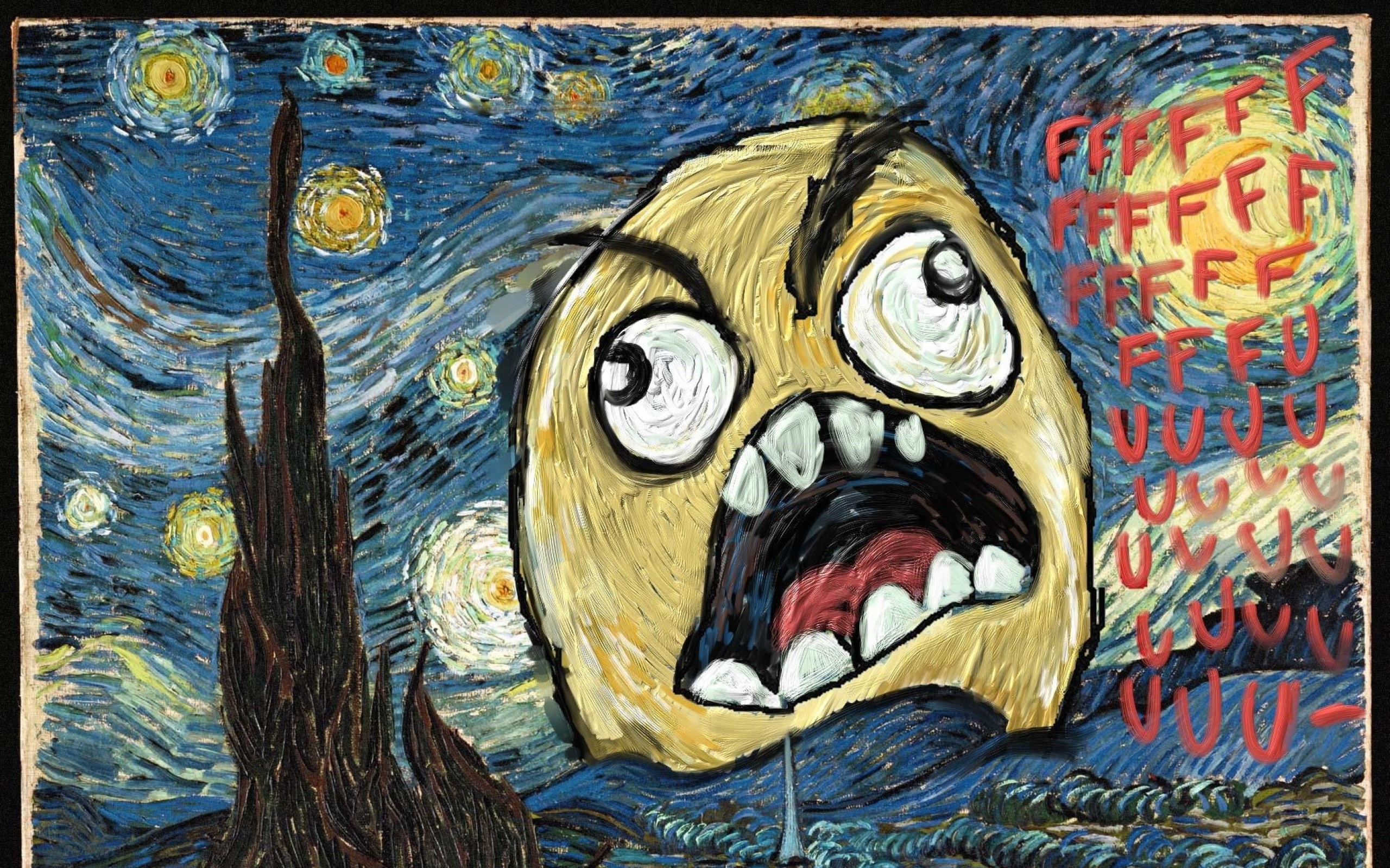 Notte stellata, Vincent van Gogh, Rage face, Meme, Parodia, 2560x1600, sfondo MacBook Pro
