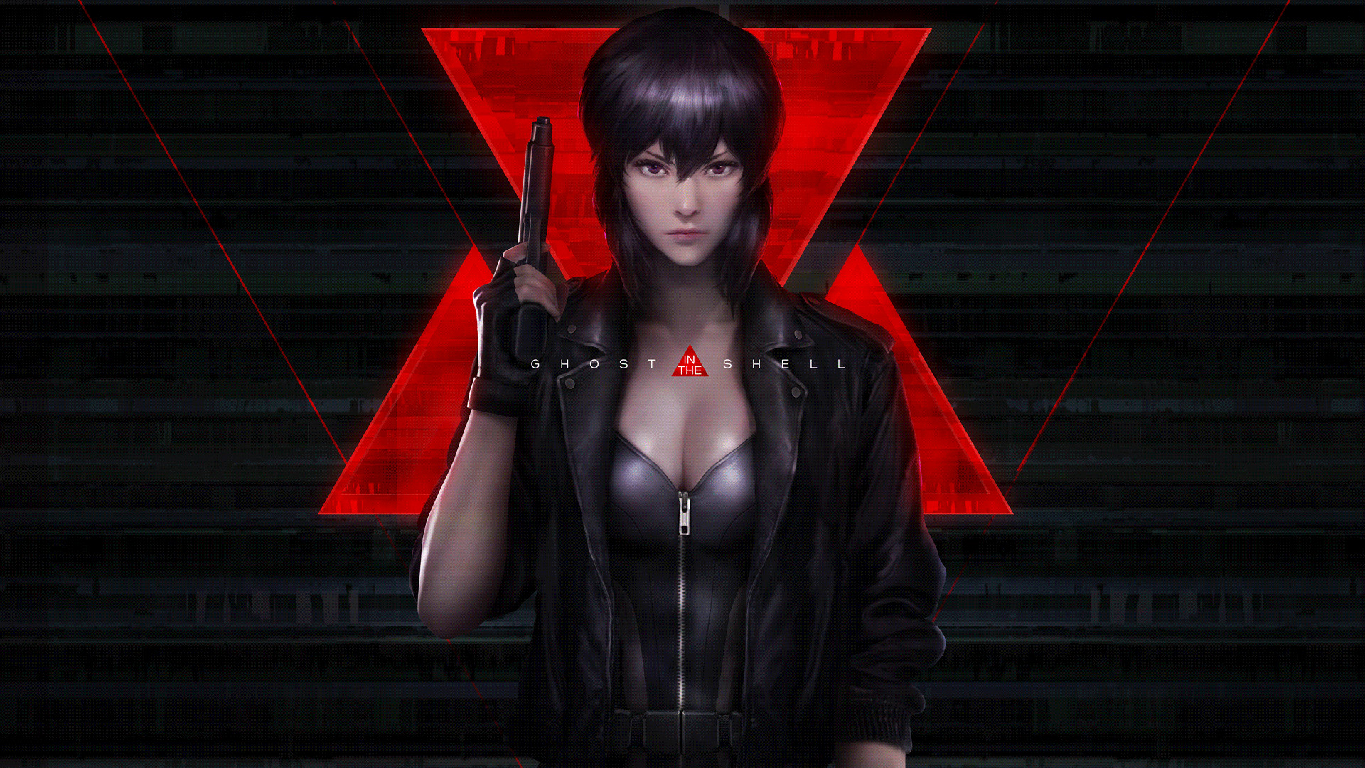 Motoko Kusanagi, Ghost in the Shell, Pistola, Rosso, 1920x1080, sfondo per PC