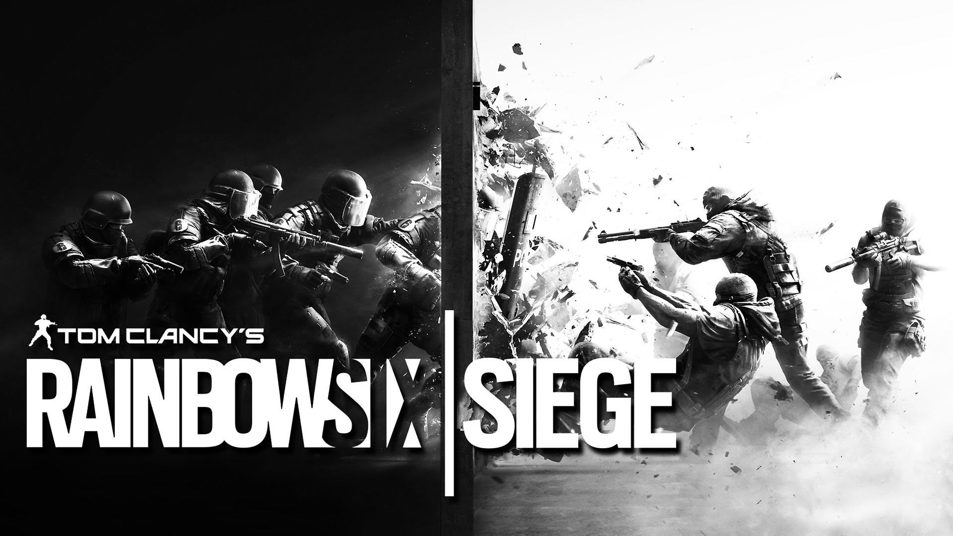 Tom Clancy's Rainbow Six Siege, Breccia nel muro, Logo, Bianco e nero, sfondo desktop 1920x1080