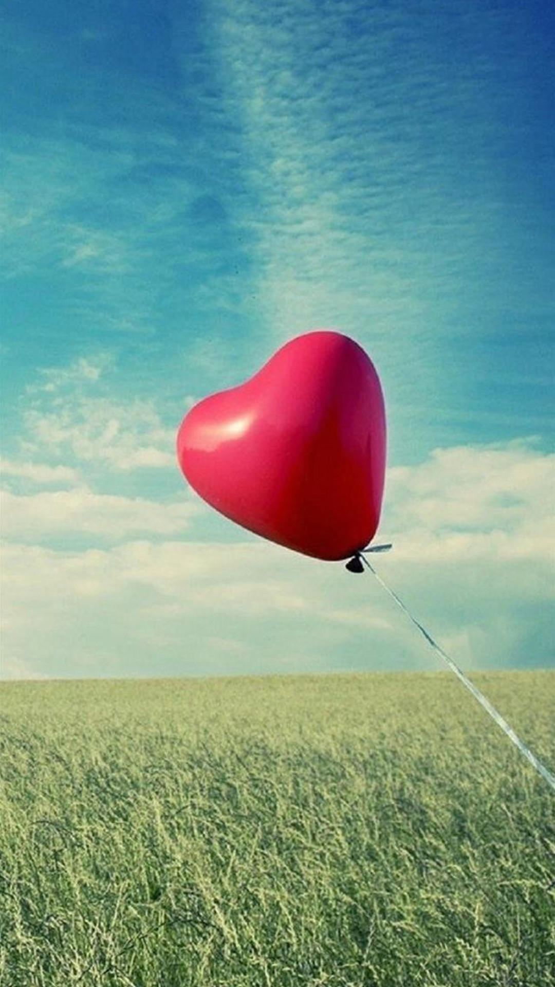 Palloncino a cuore, Prato, Cielo, Amore, wallpaper iPhone