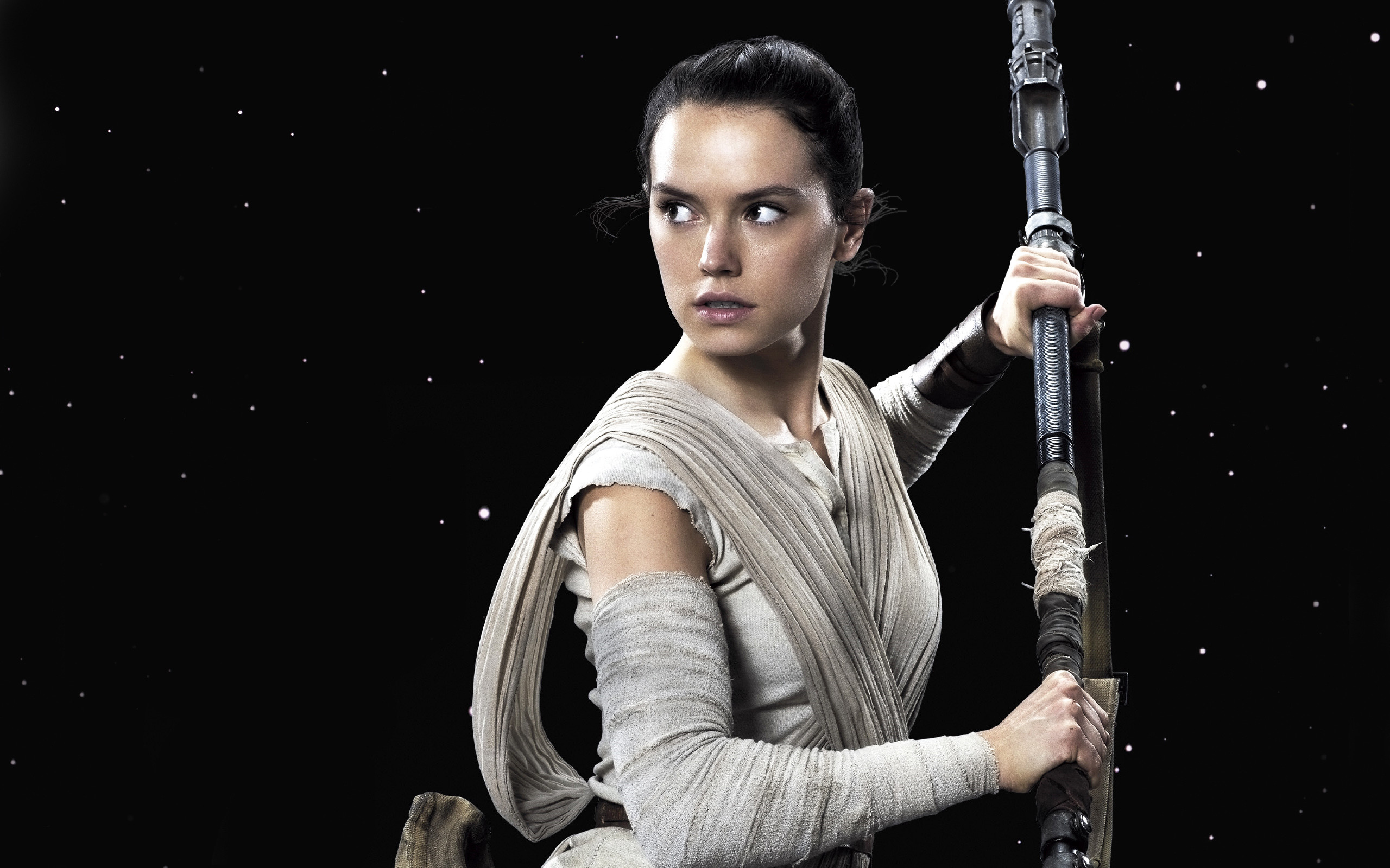 Rey, Daisy Ridley, Star Wars: Il risveglio della Forza, Bastone, sfondo desktop 2K