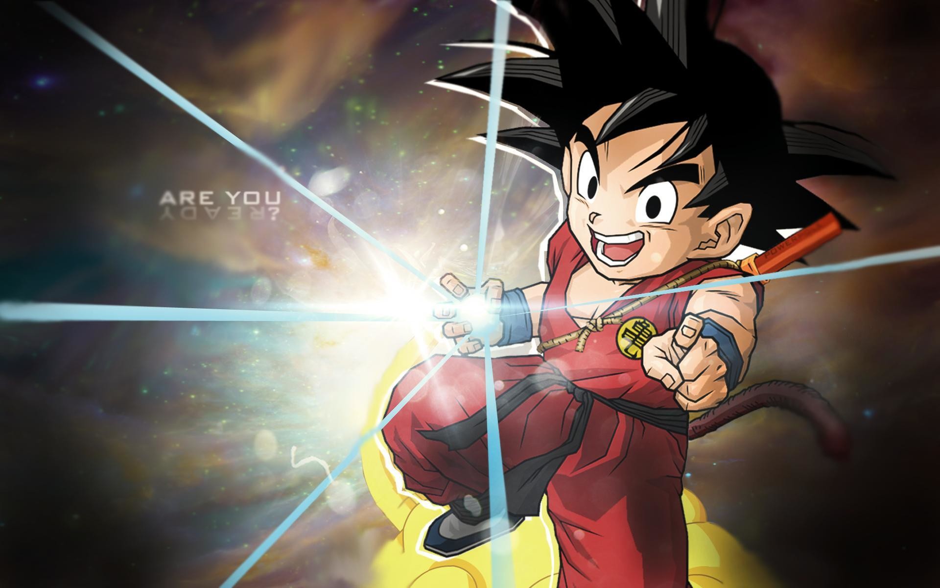 Son Goku, Bambino, Dragon Ball, Bastone Nyoibo, Luce, 16:10 Full HD, sfondo widescreen