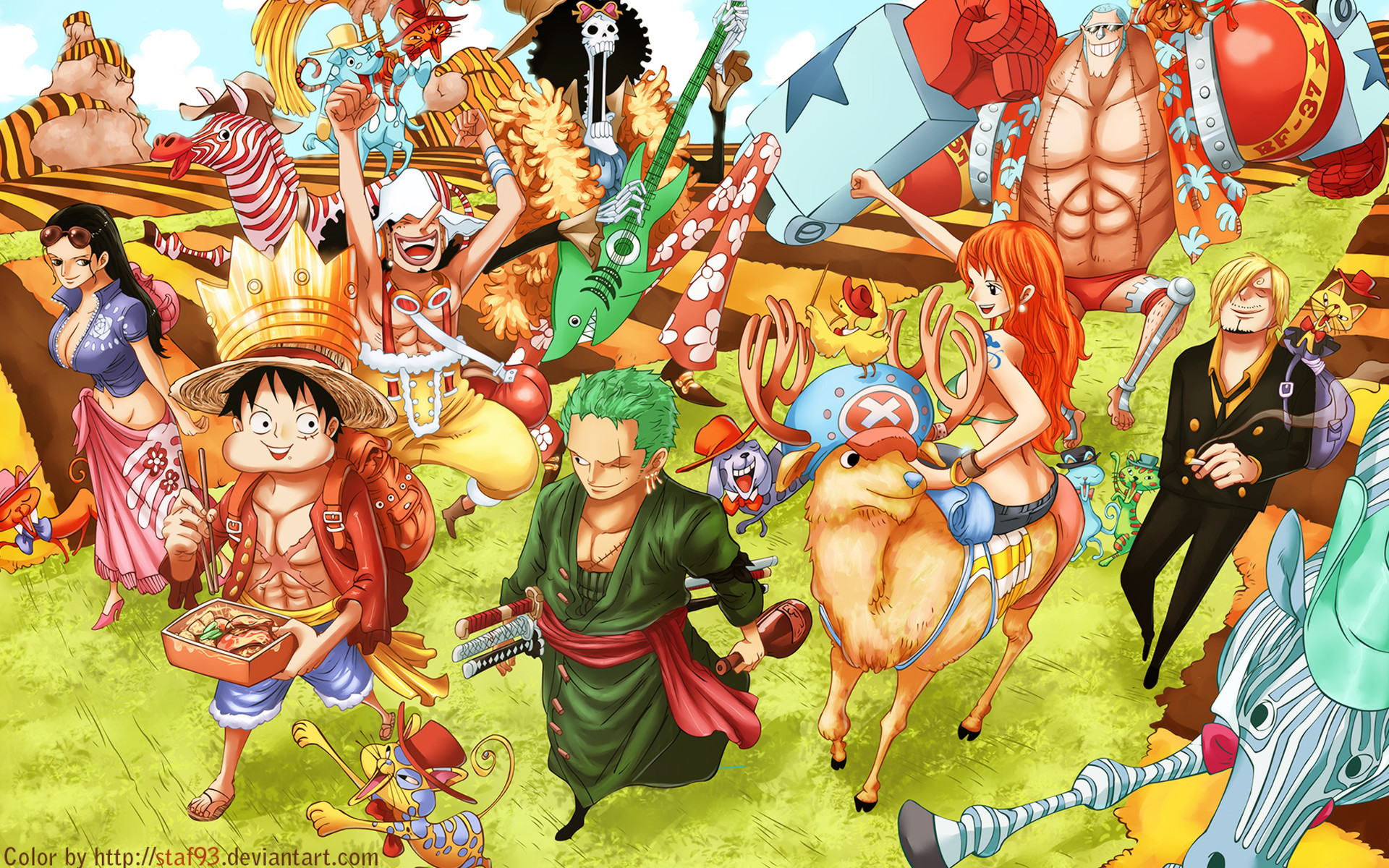 Ciurma di Cappello di Paglia, One Piece, Festa, Monkey D. Luffy, sfondo desktop 1920x1200