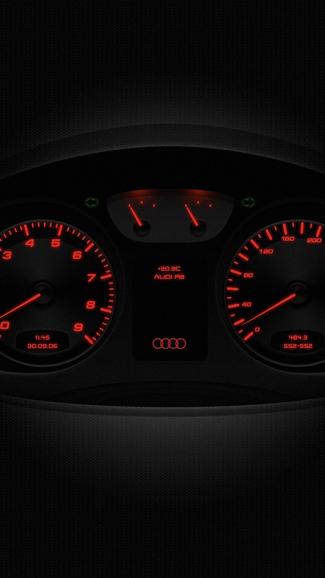 Cruscotto, Audi, Contachilometri, Sfondo nero, 1080x1920, schermata di blocco iPhone