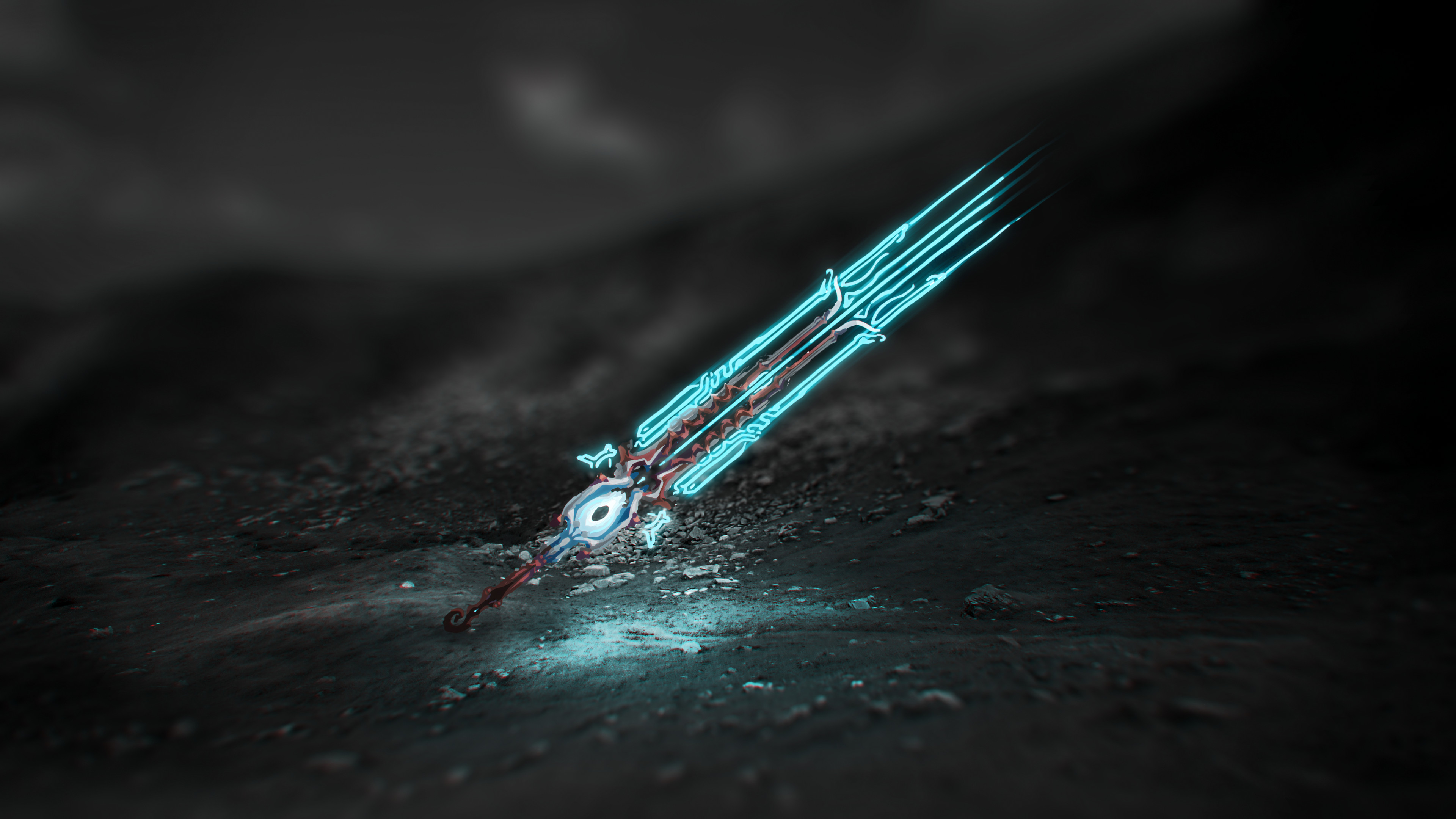 Warframe, Lancia, Arma, Sfondo scuro, 4K, wallpaper per computer
