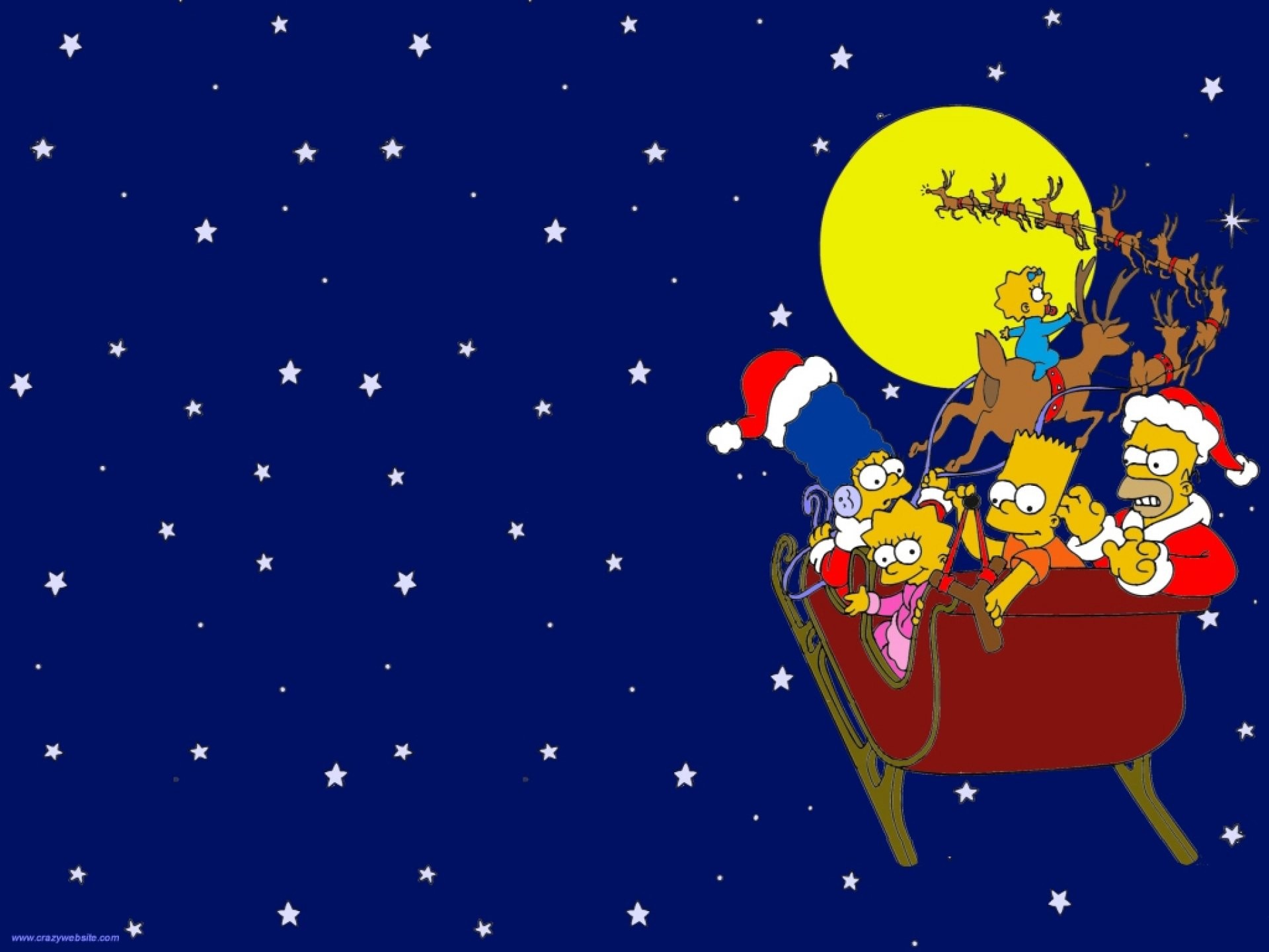 Famiglia Simpson, I Simpson, Slitta di Babbo Natale, Renne, Luna piena, Cielo stellato, Natale, sfondo iPad