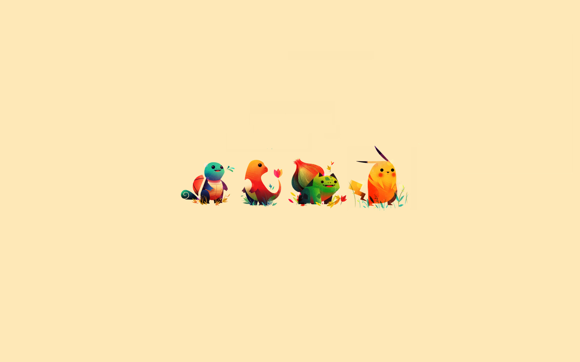 Squirtle, Charmander, Bulbasaur, Pikachu, Pokémon, Minimalista, 1920x1200, immagine di sfondo