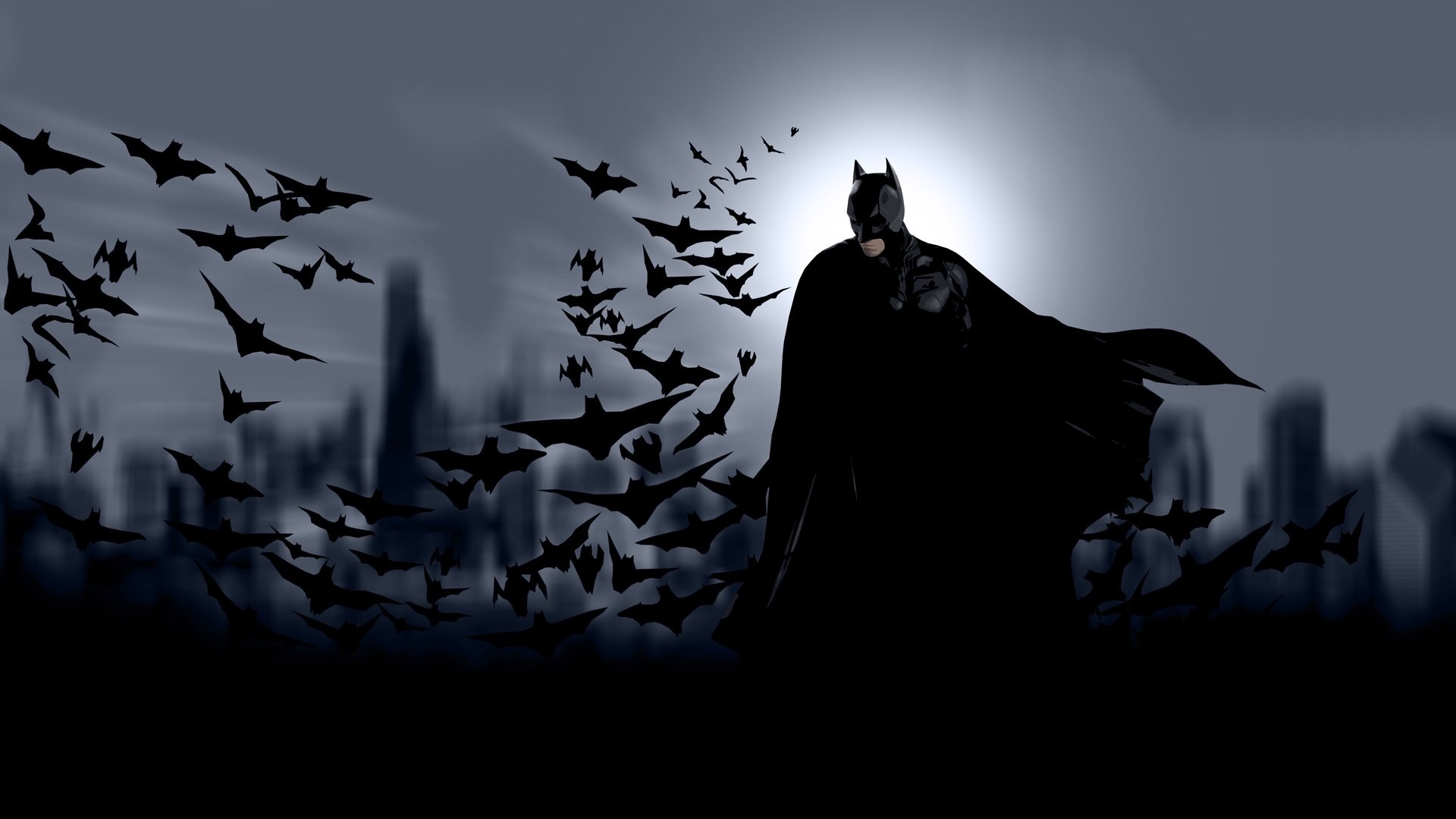 Batman, Pipistrelli, Silhouette, Gotham City, Full HD, sfondo per PC e portatile