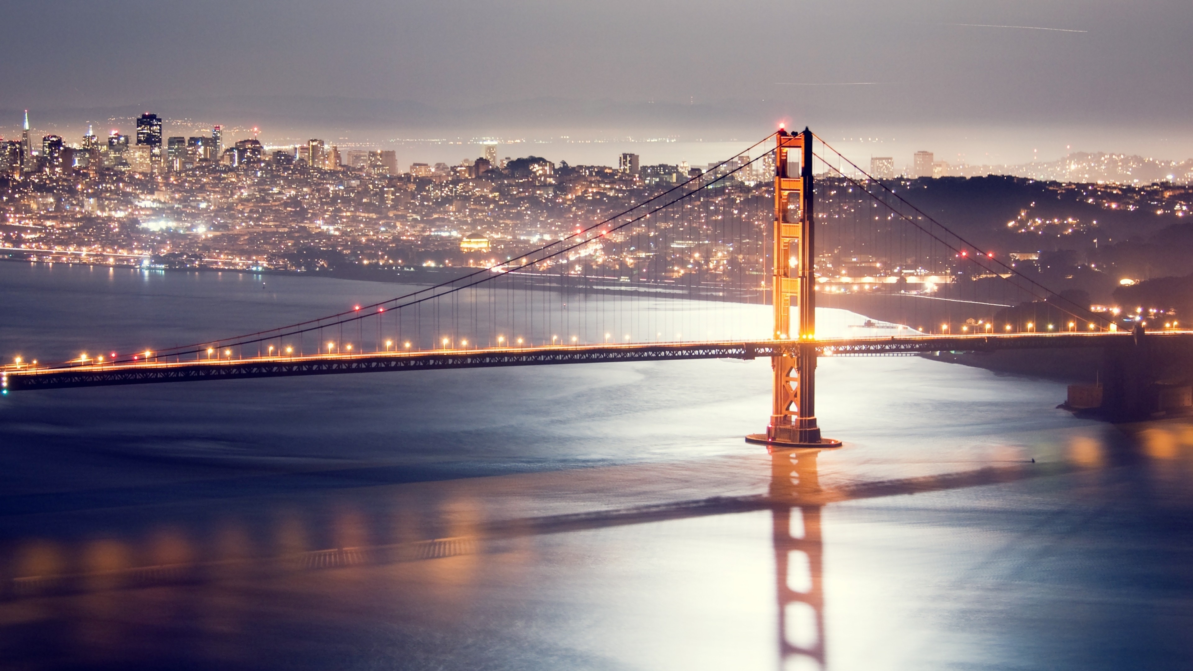Golden Gate Bridge, San Francisco, Notte, Riflessi, 3840x2160, sfondo per PC