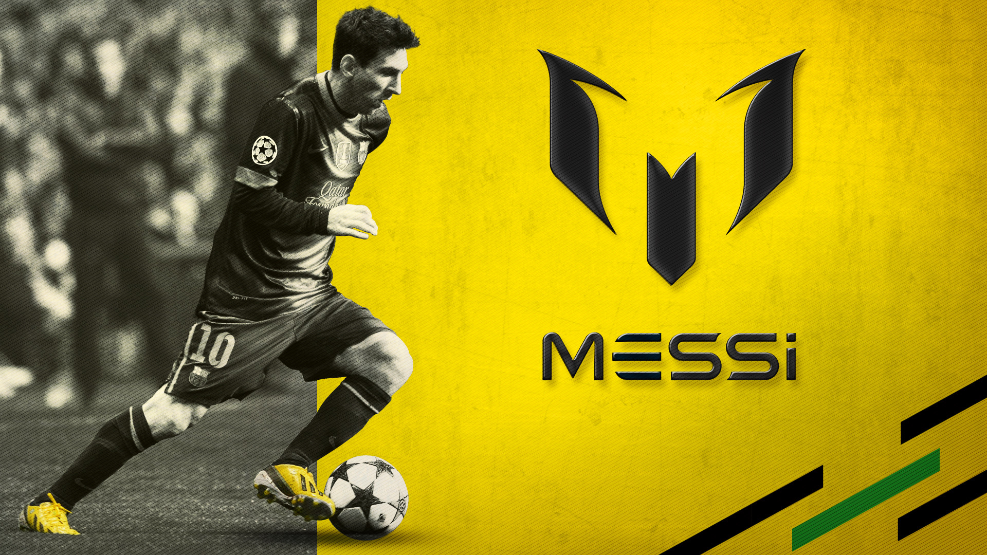 Lionel Messi, Logo Messi, Pallone, Giallo, Full HD, sfondo per portatile