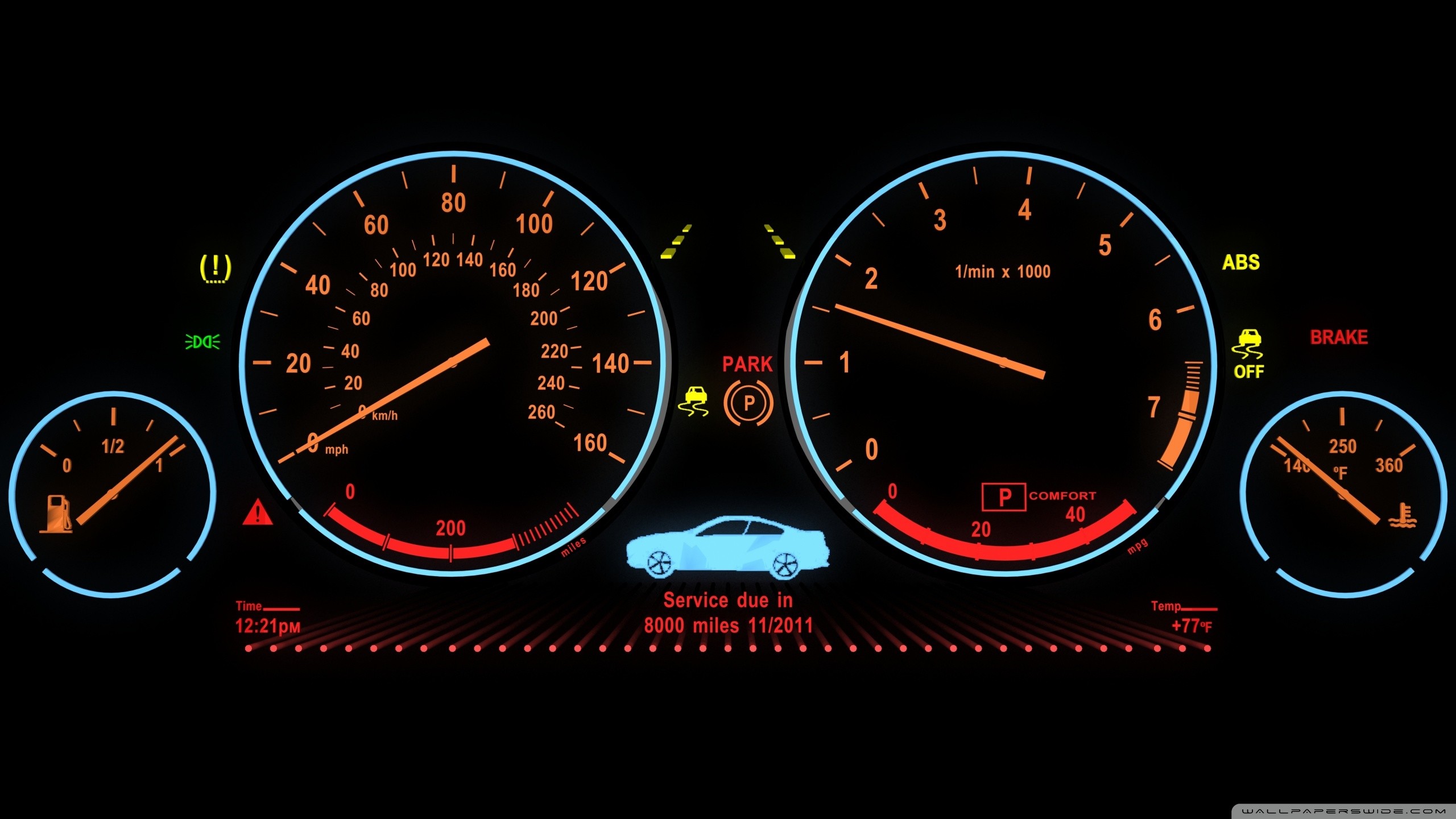 BMW, Quadro strumenti, Tachimetro, Contagiri, Sfondo nero, 2K, wallpaper per portatile