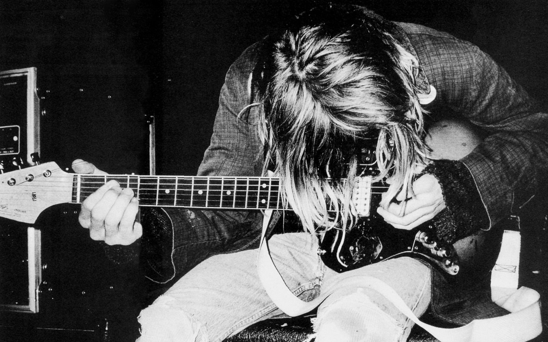 Kurt Cobain, Nirvana, Chitarra elettrica, Bianco e nero, 1920x1200, immagine di sfondo