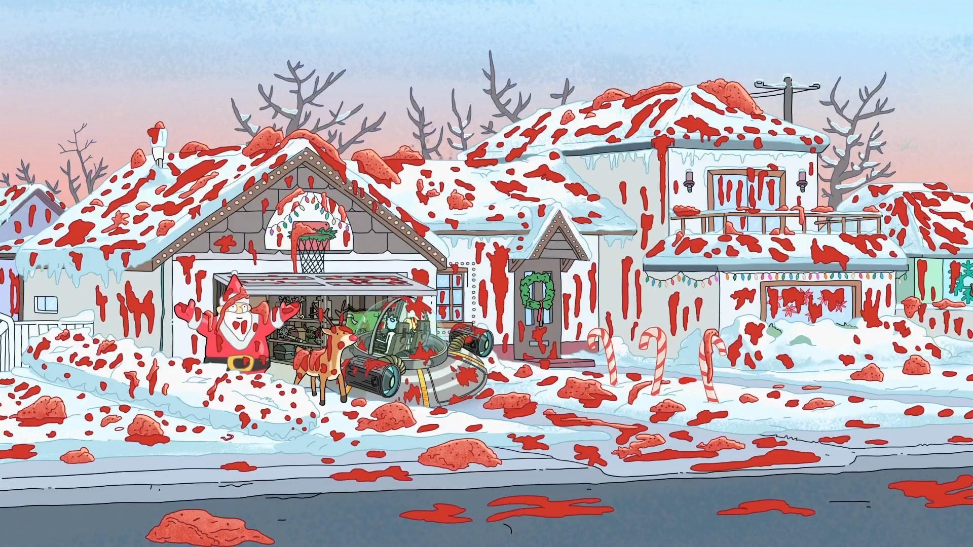 Rick and Morty, Casa degli Smith, Neve, Rosso, 16:9 Full HD, sfondo widescreen