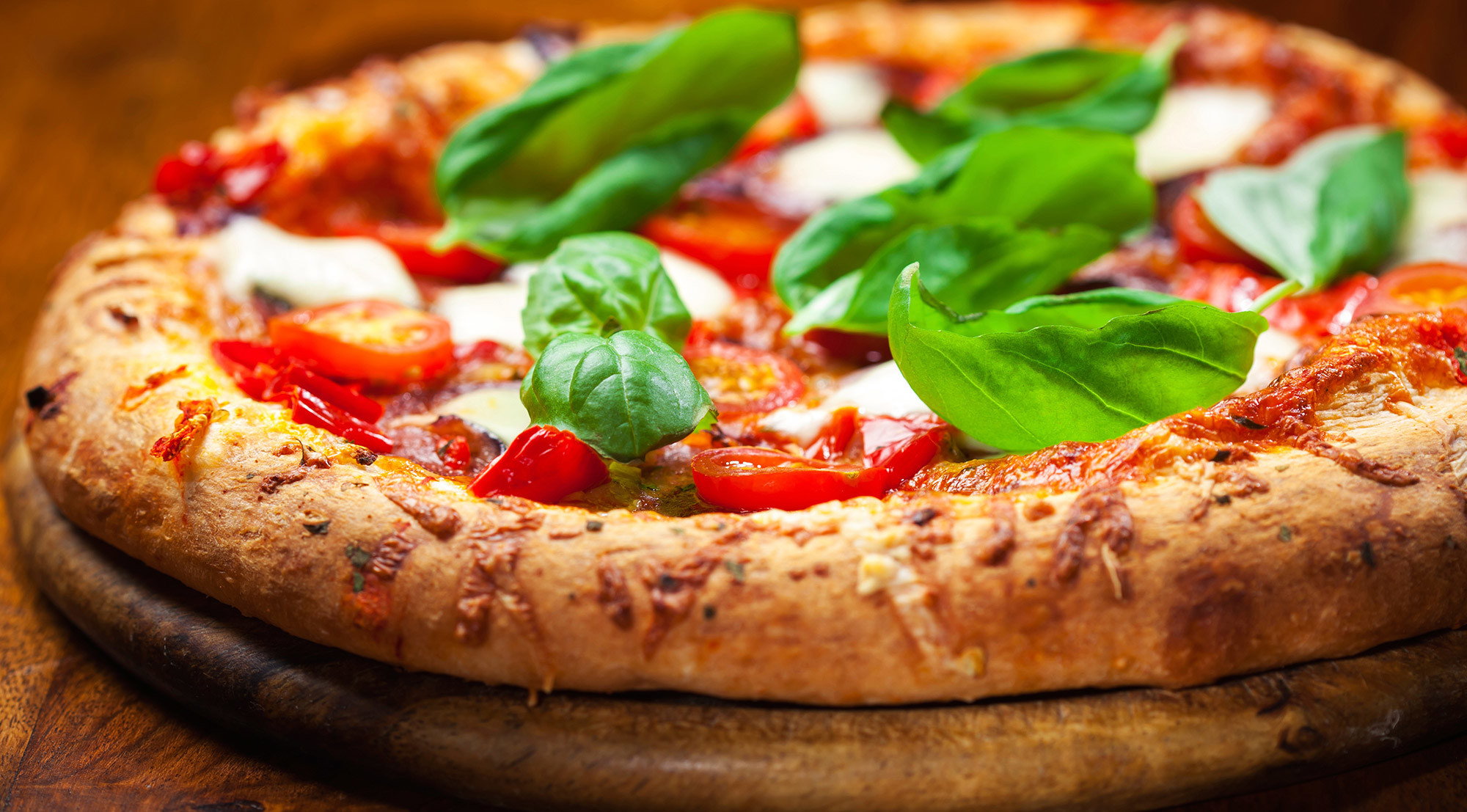 Pizza margherita, Basilico, Mozzarella, Cornicione, Full HD, sfondo per PC
