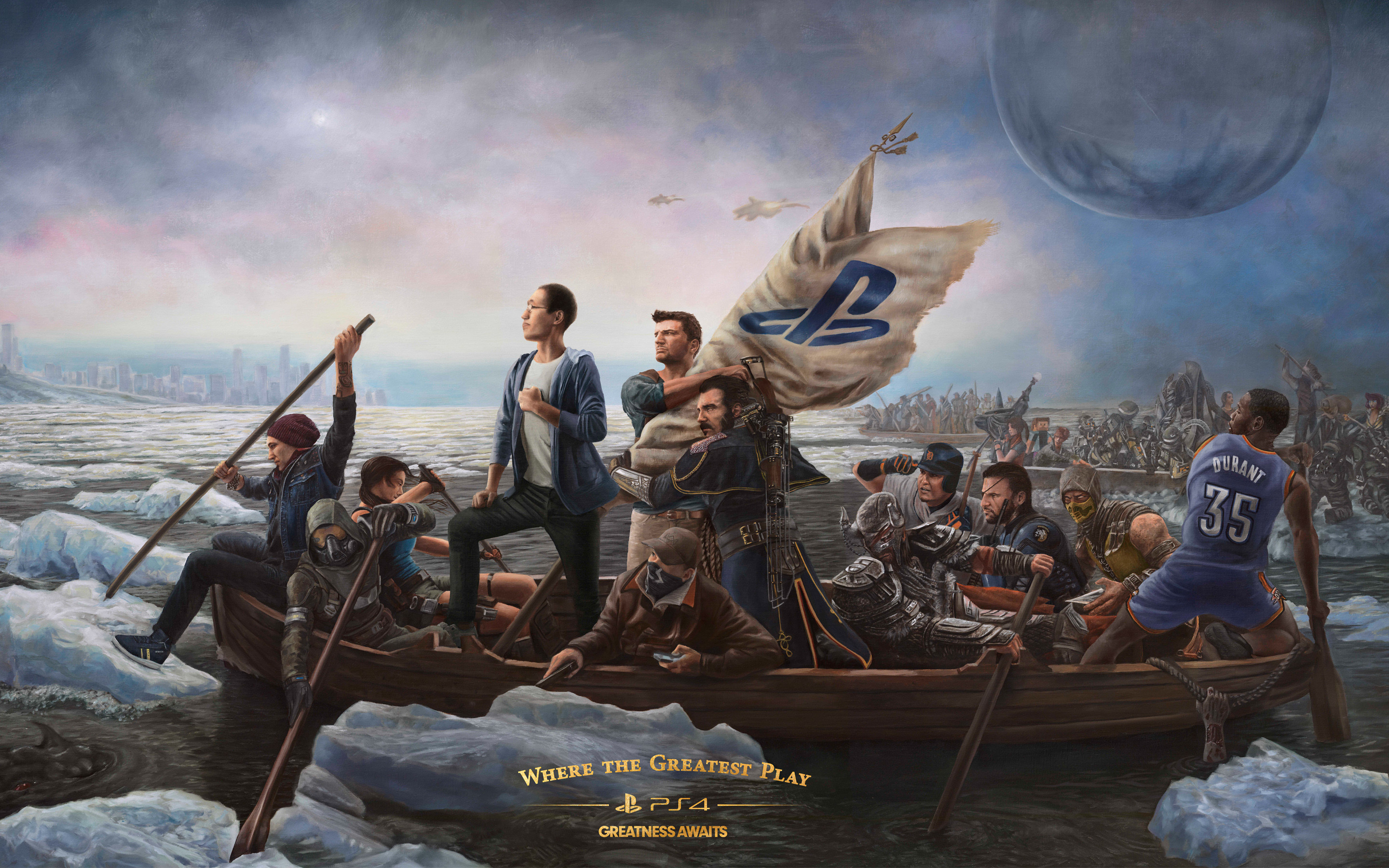 Washington Crossing the Delaware, Parodia, PlayStation, Barca, Ghiaccio, sfondo MacBook Air