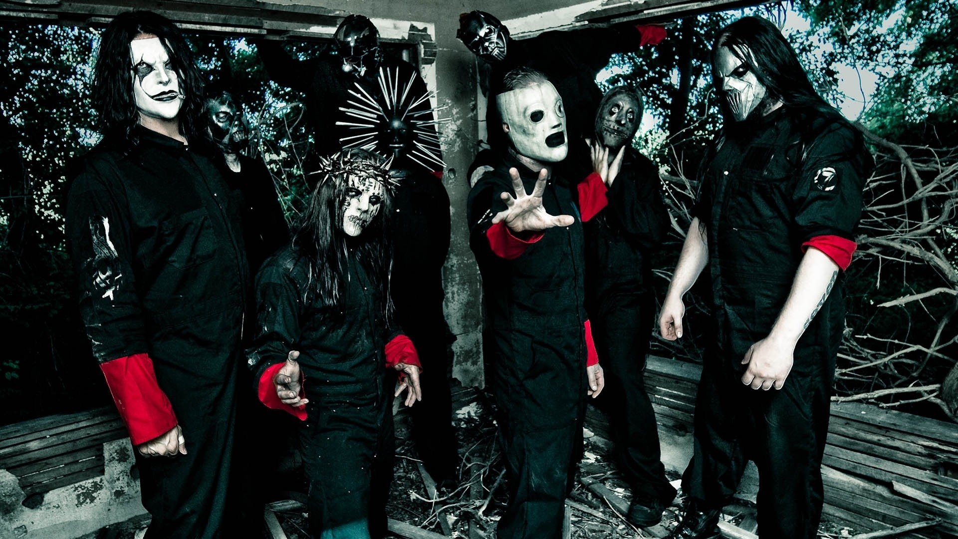 Slipknot, Foto di gruppo, Maschere, Band metal, 1920x1080, immagine di sfondo