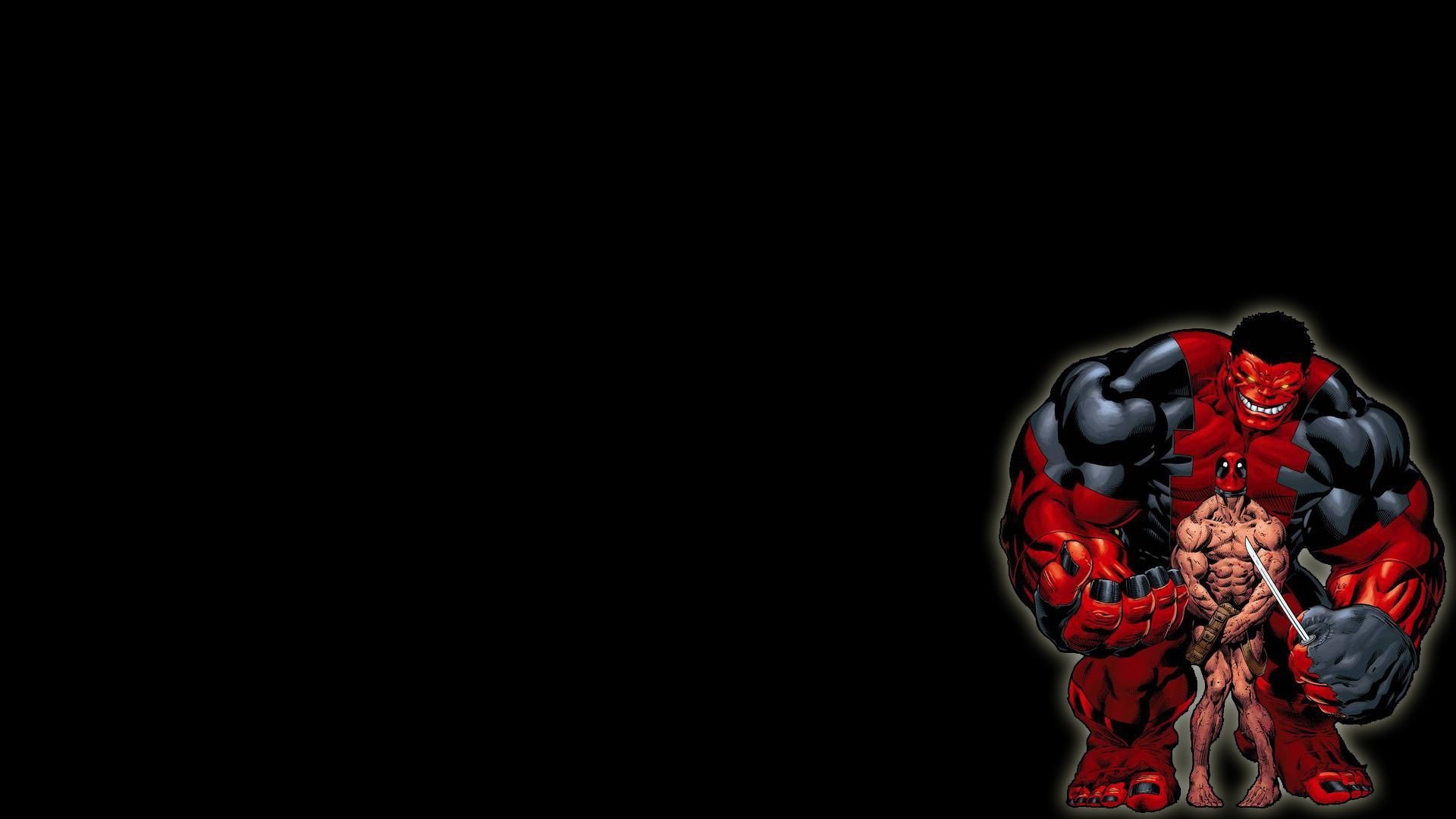 Deadpool, Hulk Rosso, Marvel Comics, Sfondo nero, 16:9 Full HD, wallpaper widescreen