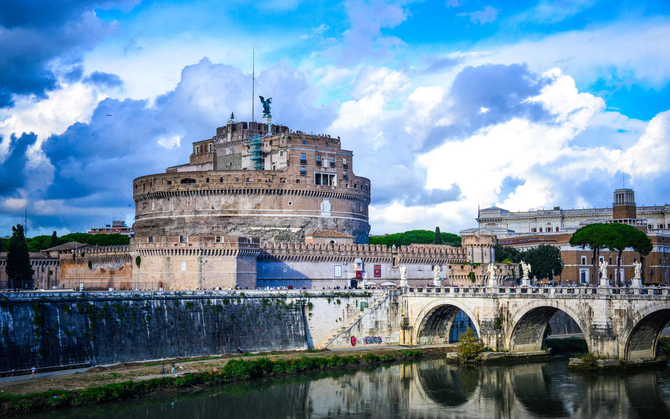 Castel Sant'Angelo, Ponte Sant'Angelo, Tevere, Roma, 2K, sfondo per portatile